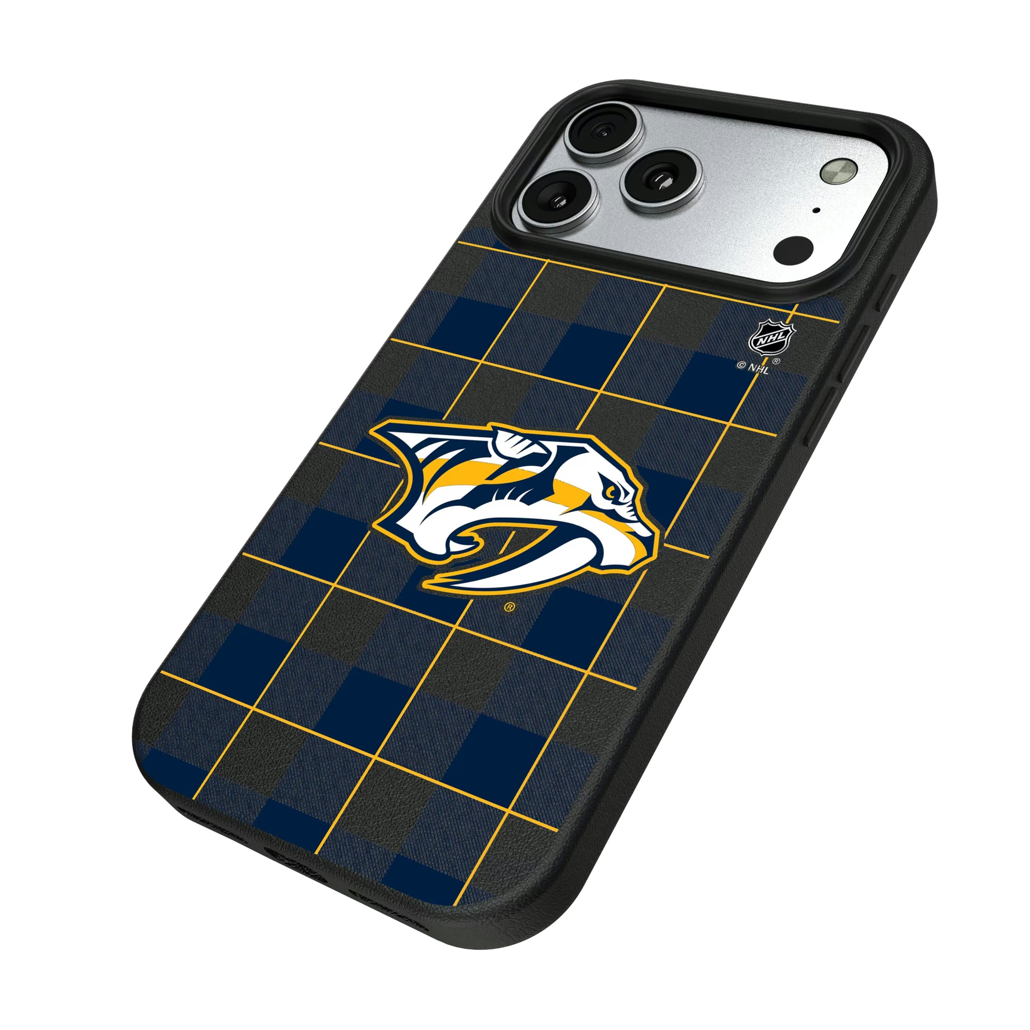 Nashville Predators Plaid iPhone MagSafe Compatible Phone Case for Apple iPhone - Isometric View#Device_iPhone 17 Pro Max