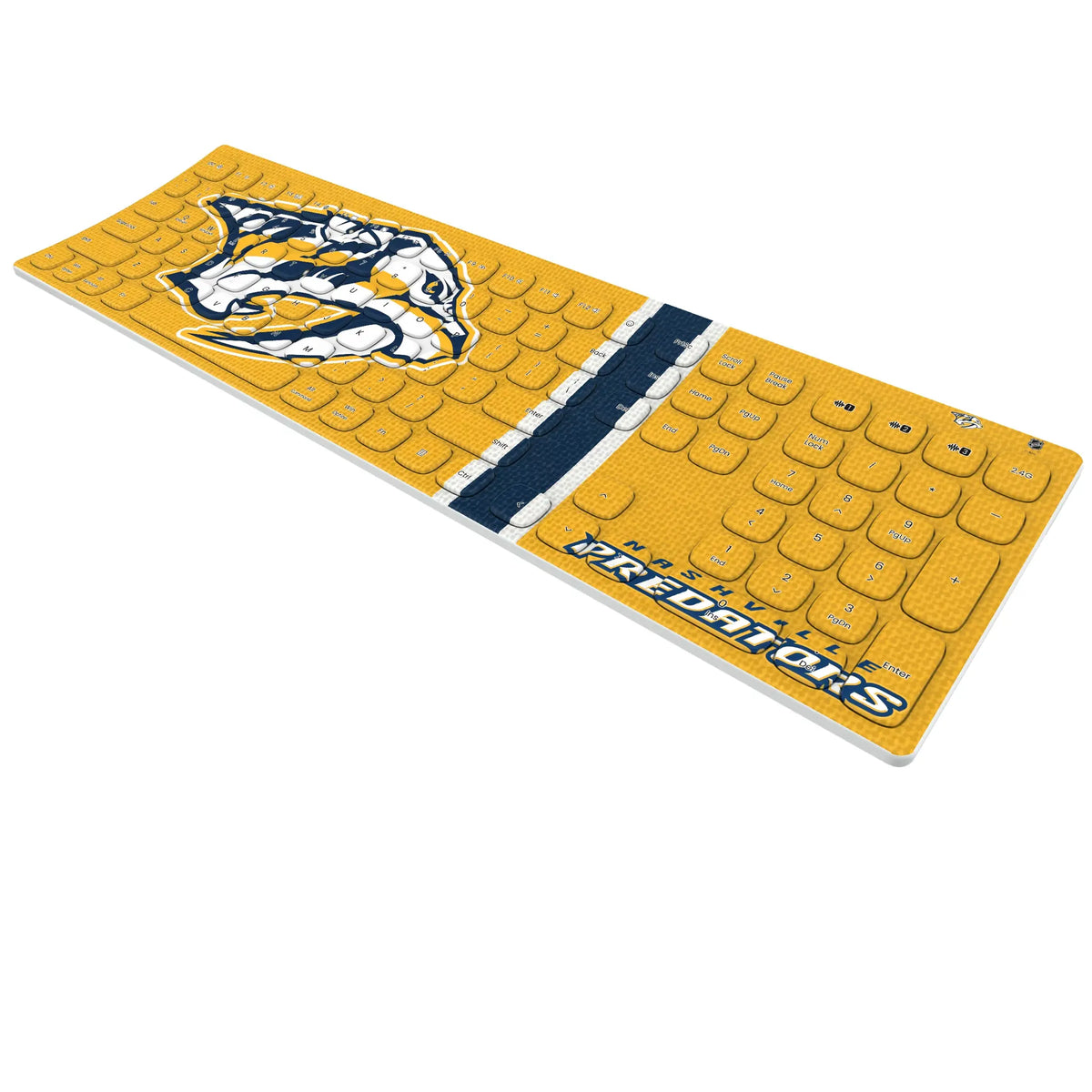 Nashville Predators Stripe KKB605 Curved Wireless Keyboard - Isometric View