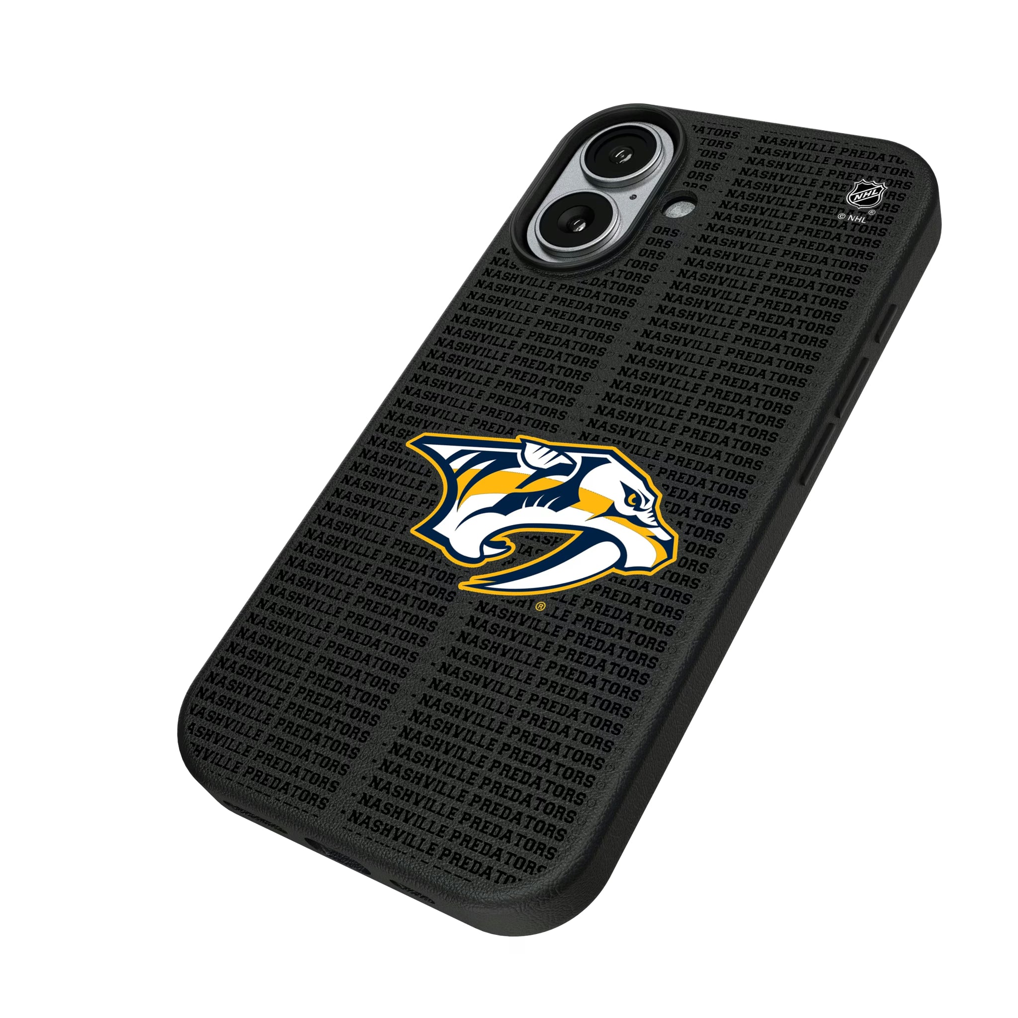 Nashville Predators Text Backdrop iPhone MagSafe Compatible Phone Case for Apple iPhone - Isometric View#Device_iPhone 17