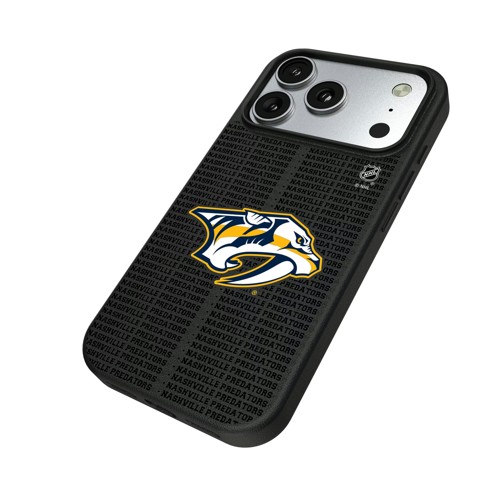 Nashville Predators Text Backdrop iPhone MagSafe Compatible Phone Case for Apple iPhone - Isometric View#Device_iPhone 17 Pro