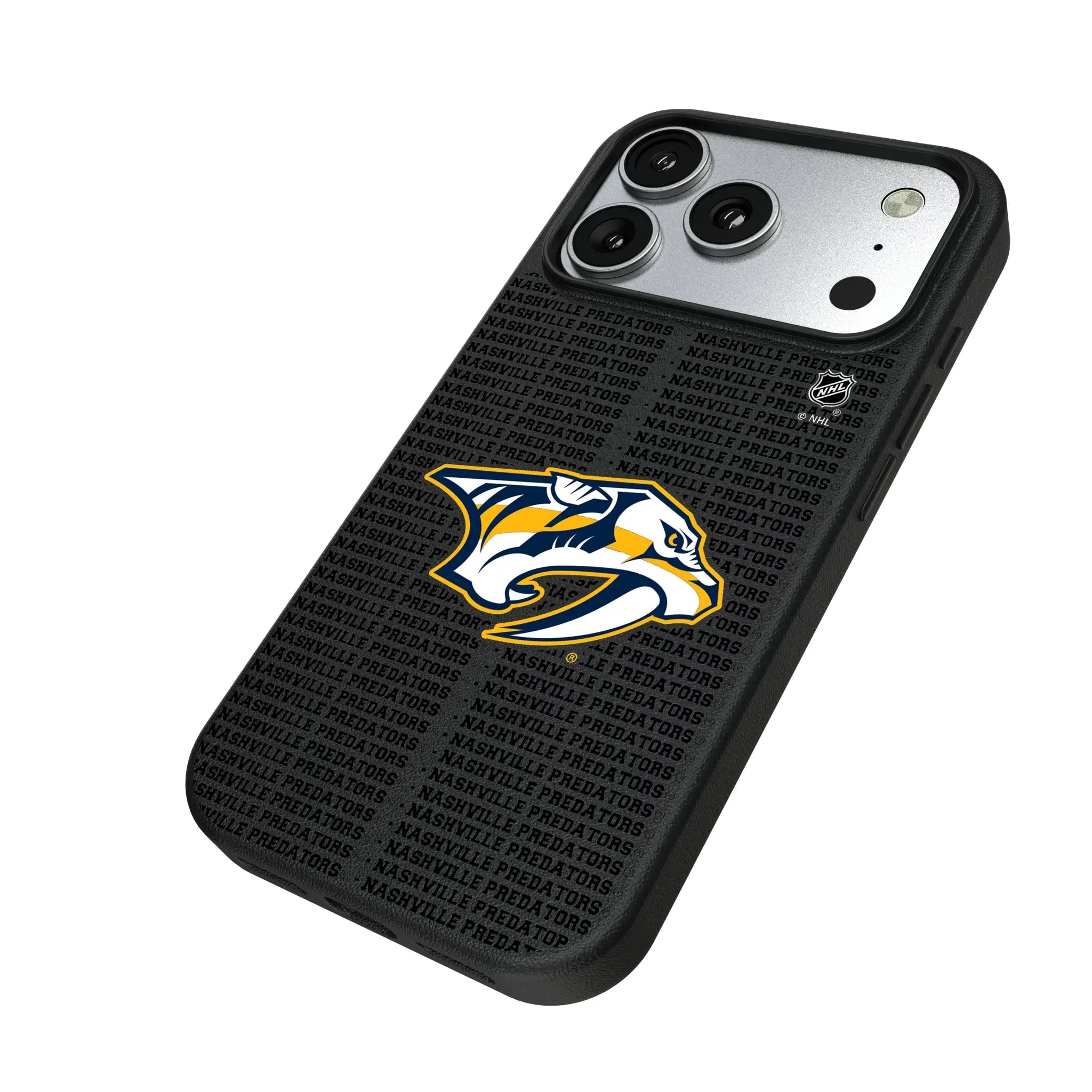Nashville Predators Text Backdrop iPhone MagSafe Compatible Phone Case for Apple iPhone - Isometric View#Device_iPhone 17 Pro