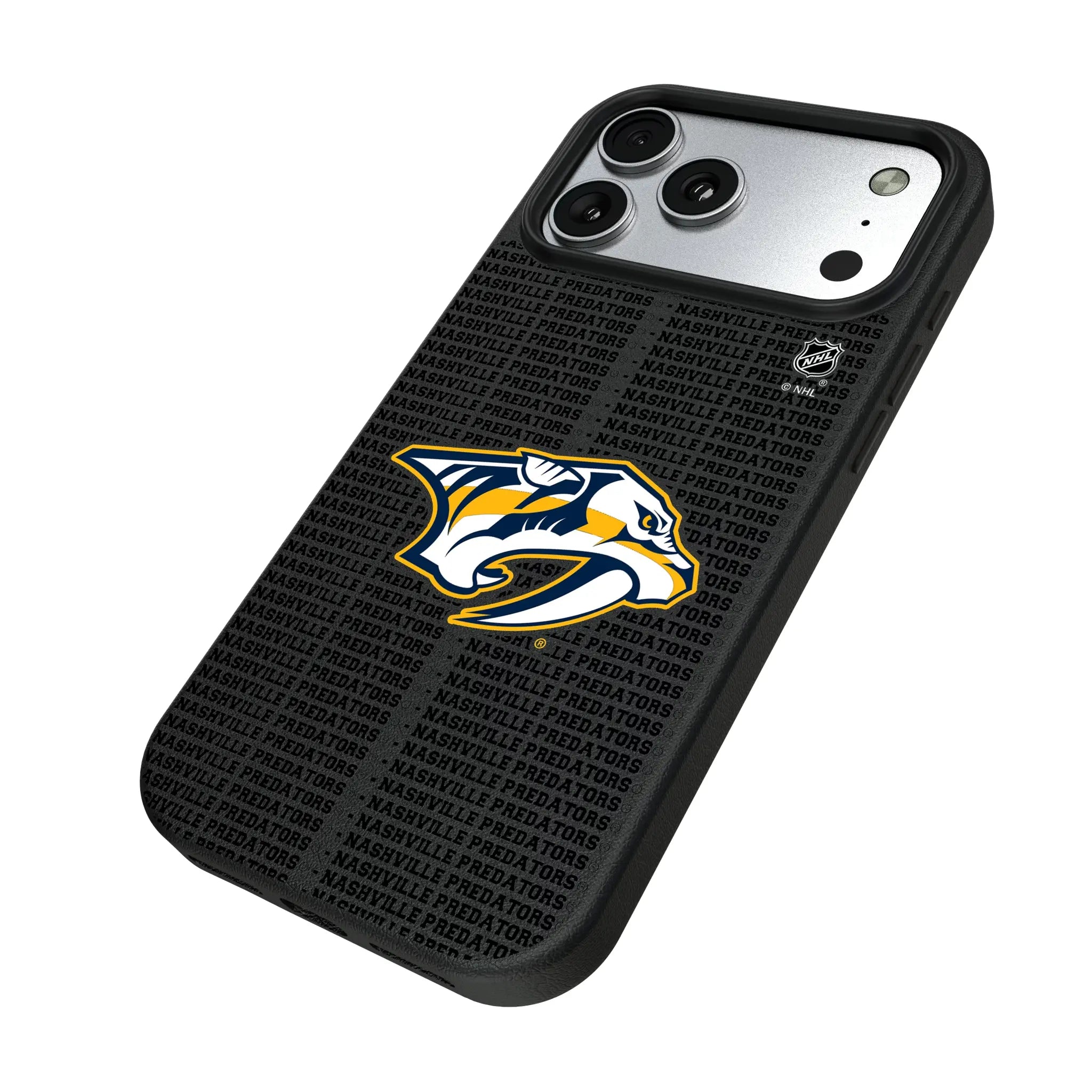 Nashville Predators Text Backdrop iPhone MagSafe Compatible Phone Case for Apple iPhone - Isometric View#Device_iPhone 17 Pro Max