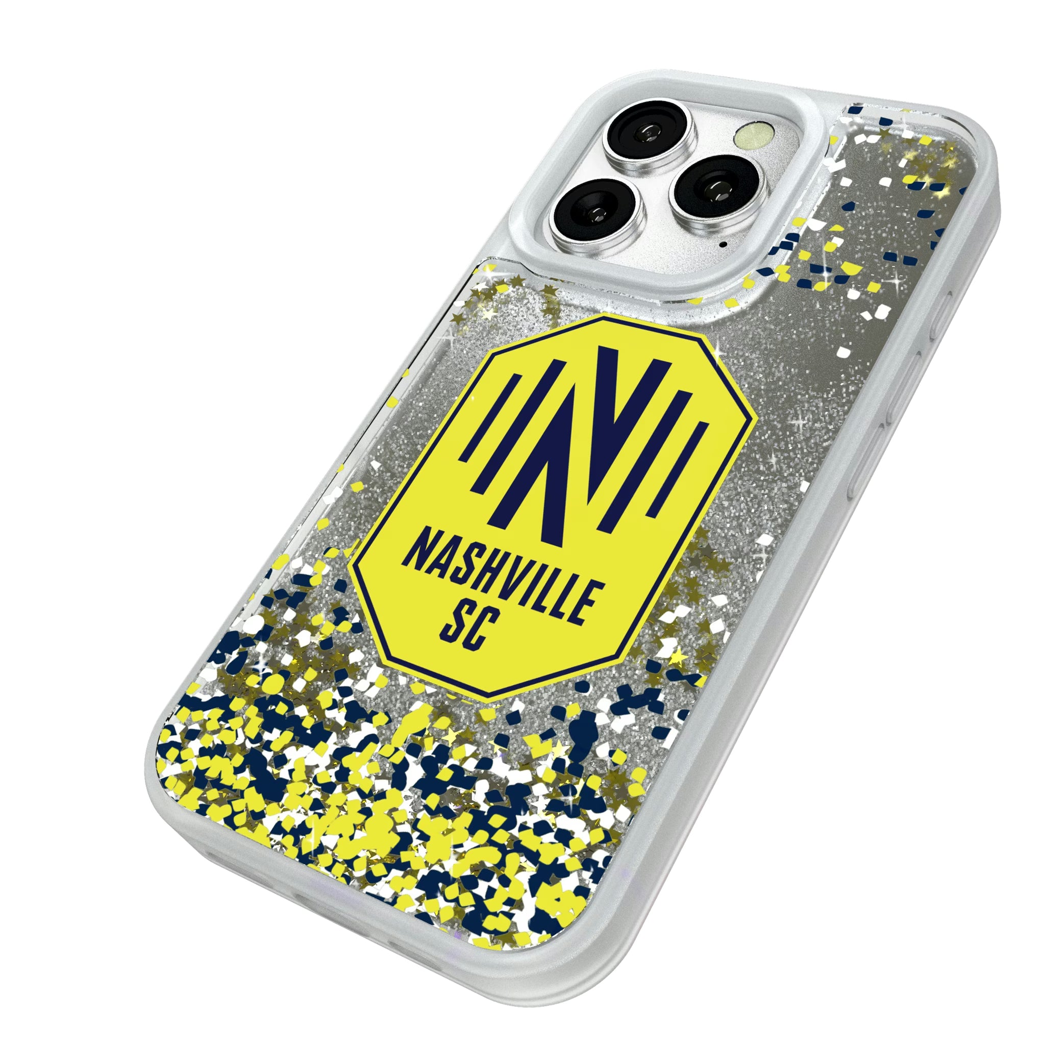Nashville SC Confetti iPhone Glitter Phone Case for Apple iPhone - Isometric View#Device_iPhone 16 Pro