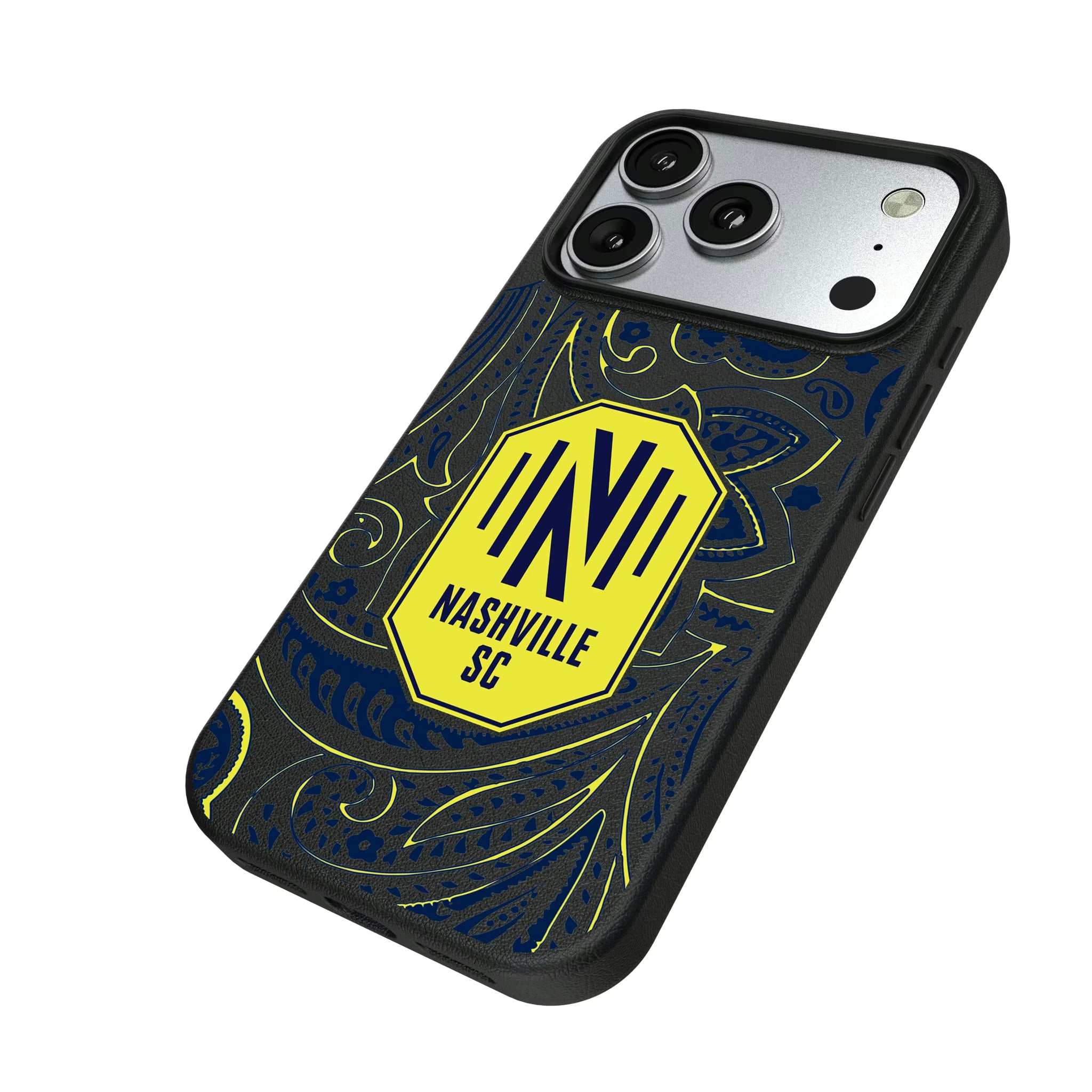 Nashville SC Paisley iPhone MagSafe Compatible Phone Case for Apple iPhone - Isometric View#Device_iPhone 17 Pro