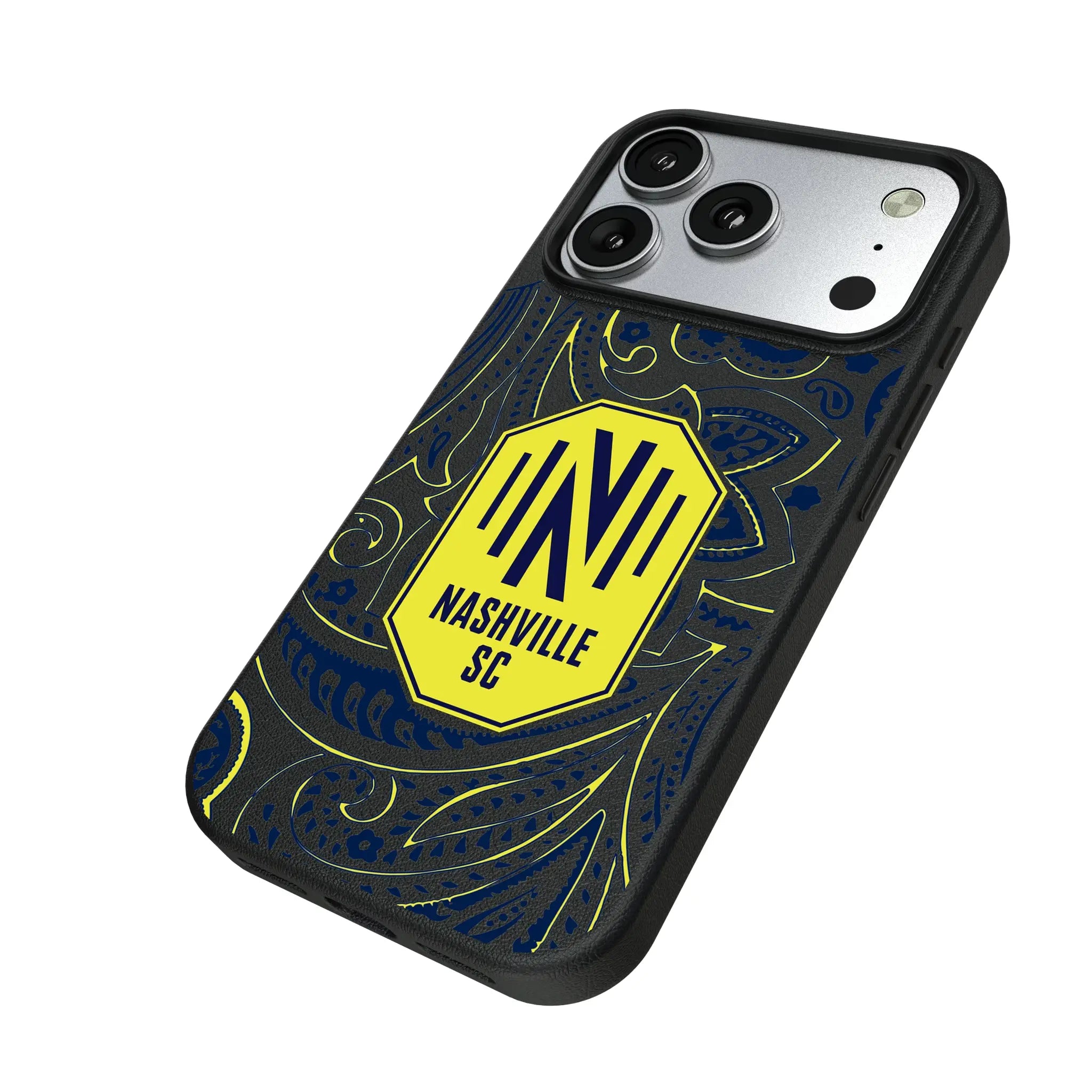Nashville SC Paisley iPhone MagSafe Compatible Phone Case for Apple iPhone - Isometric View#Device_iPhone 17 Pro
