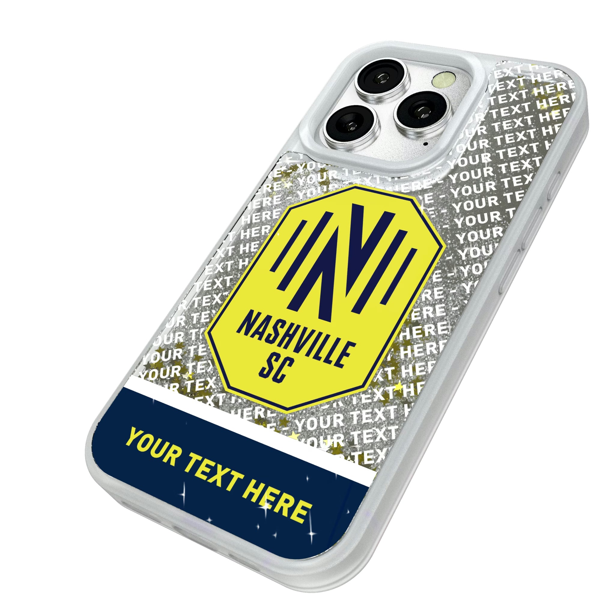 Nashville SC Personalized EndZone Plus iPhone Glitter Phone Case for Apple iPhone - Isometric View#Device_iPhone 16 Pro