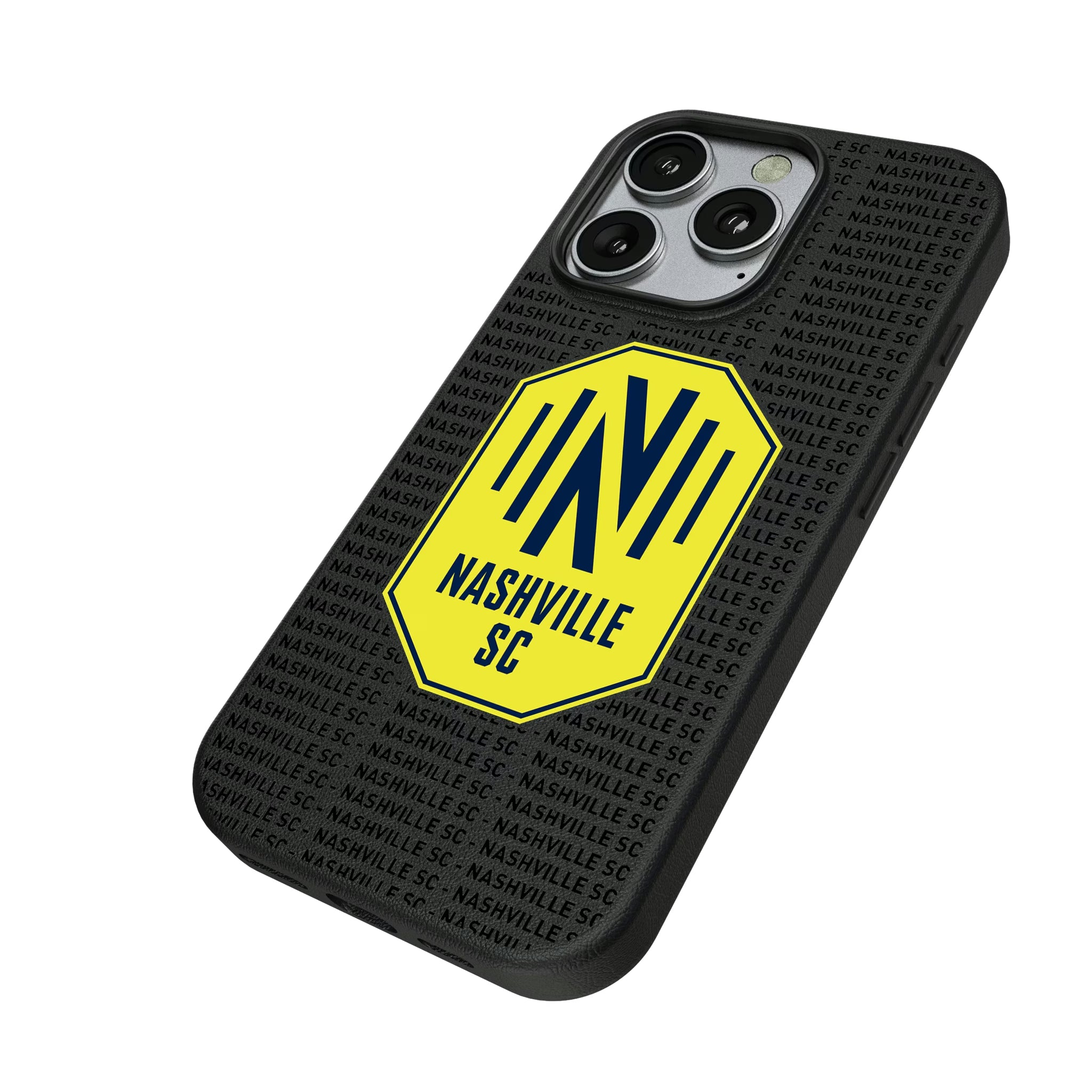 Nashville SC Text Backdrop iPhone MagSafe Compatible Phone Case for Apple iPhone - Isometric View