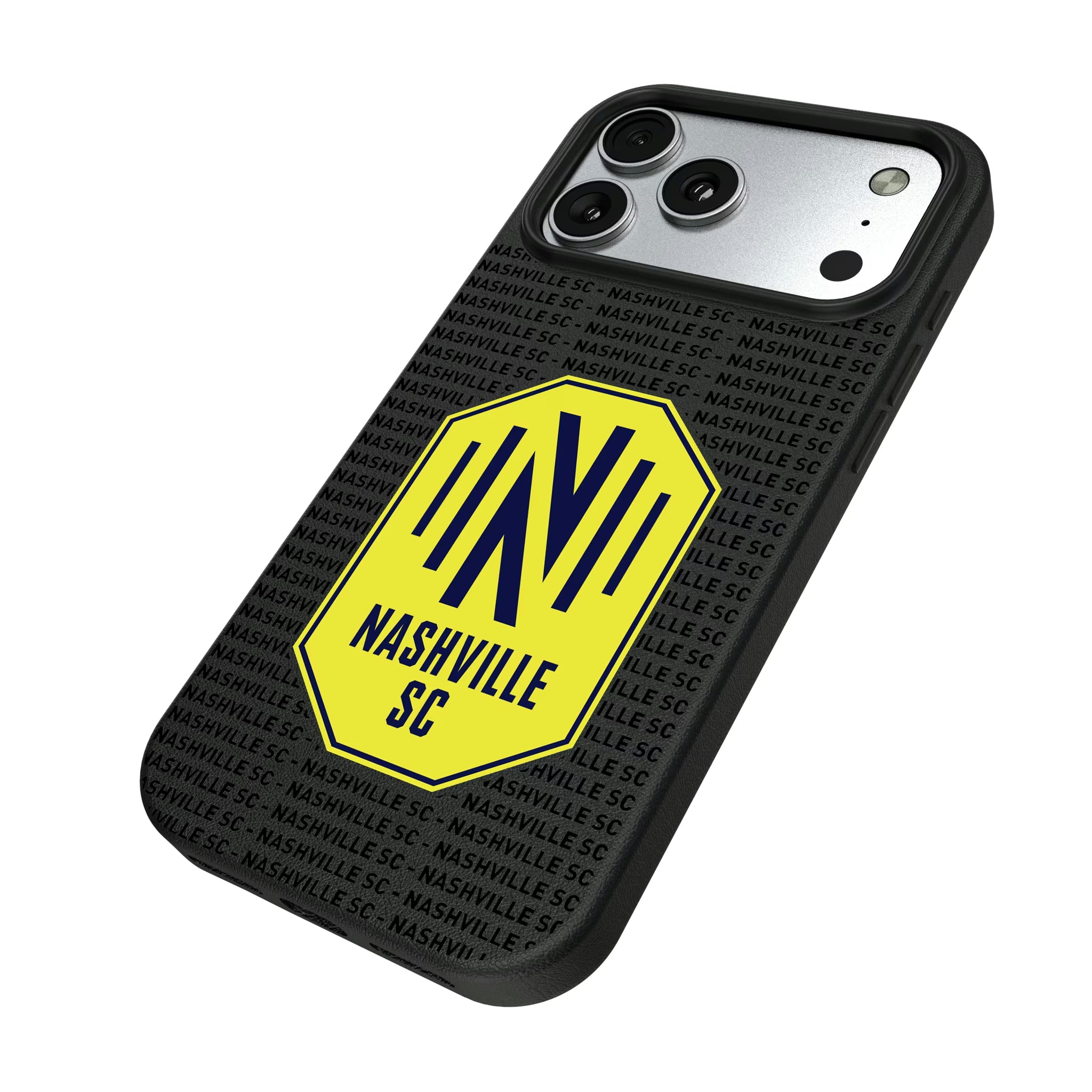 Nashville SC Text Backdrop iPhone MagSafe Compatible Phone Case for Apple iPhone - Isometric View#Device_iPhone 17 Pro Max