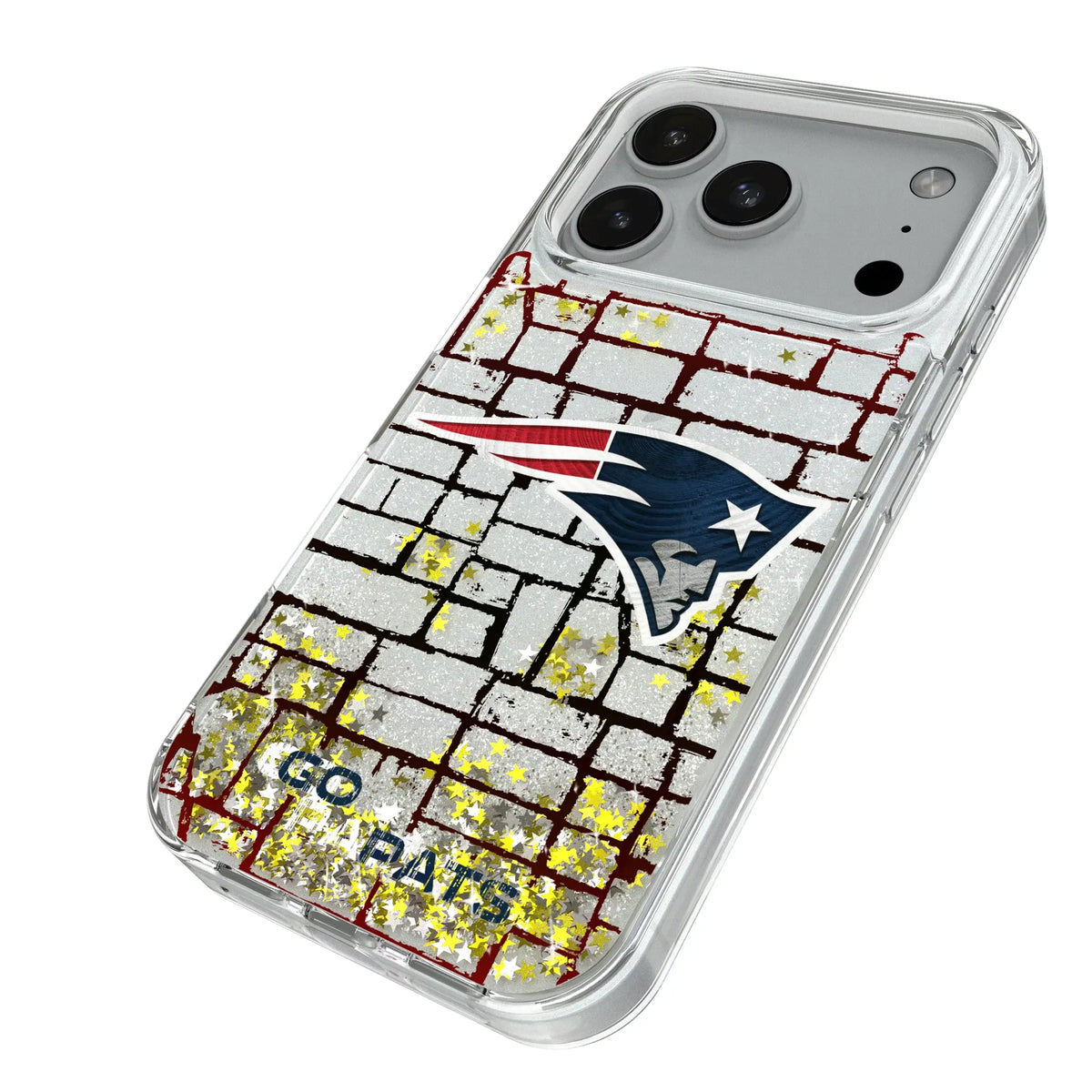 New England Patriots Brick iPhone Glitter Phone Case for Apple iPhone - Isometric View#Device_iPhone 18 Pro