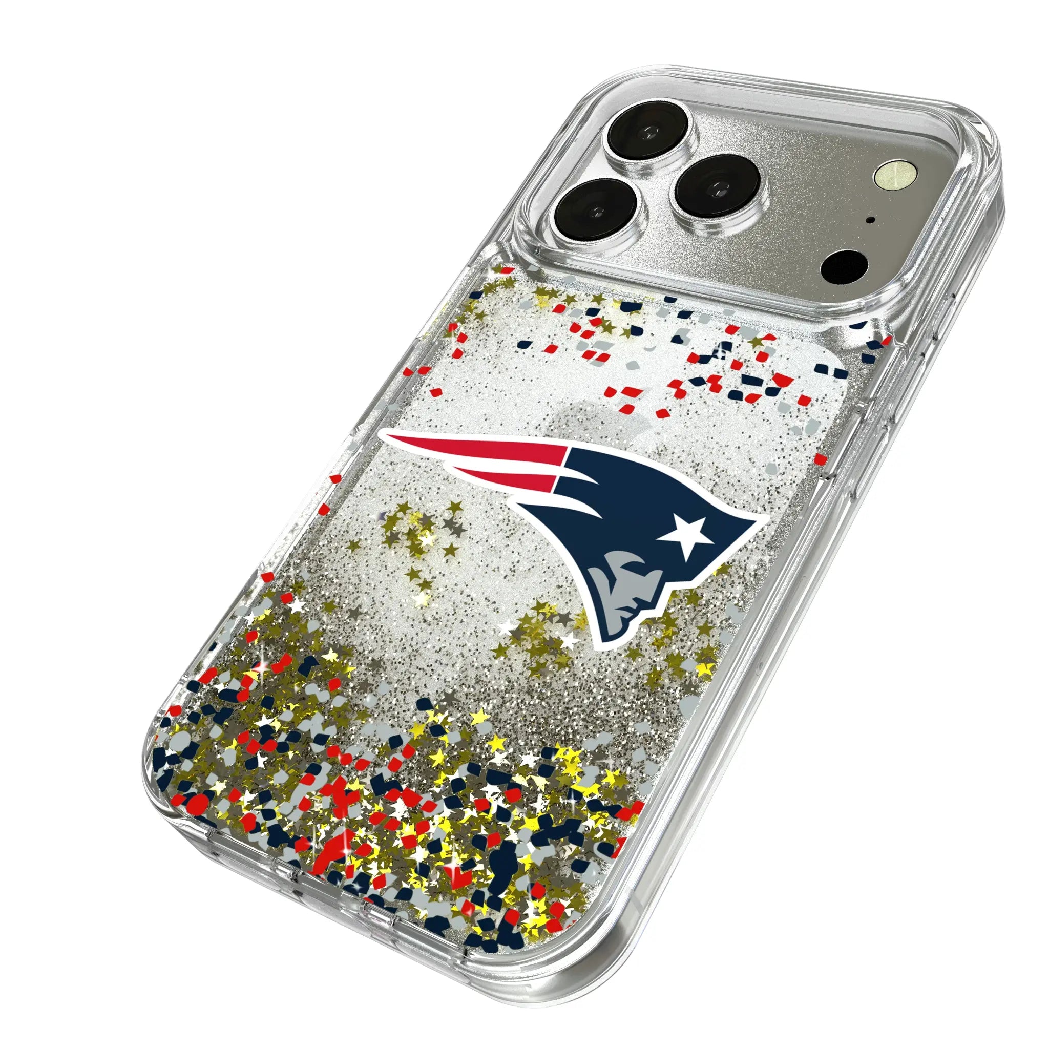 New England Patriots Confetti iPhone Glitter Phone Case for Apple iPhone - Isometric View