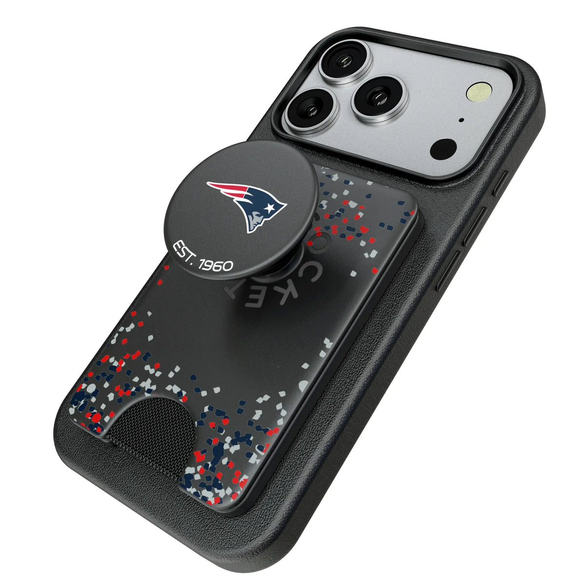 New England Patriots Confetti Popsockets Wallet Magnetic - Isometric View