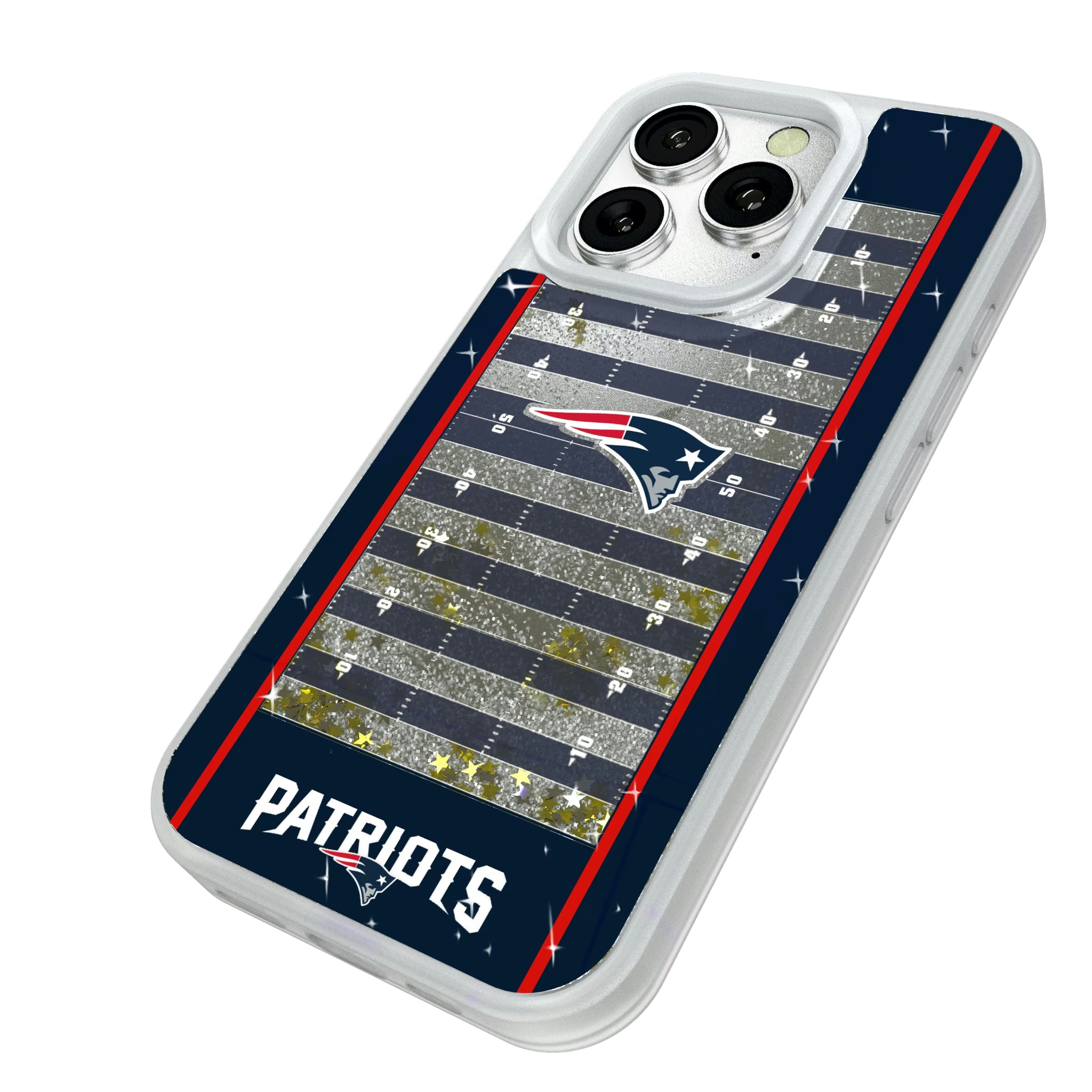New England Patriots Field iPhone Glitter Phone Case for Apple iPhone - Isometric View#Device_iPhone 16 Pro