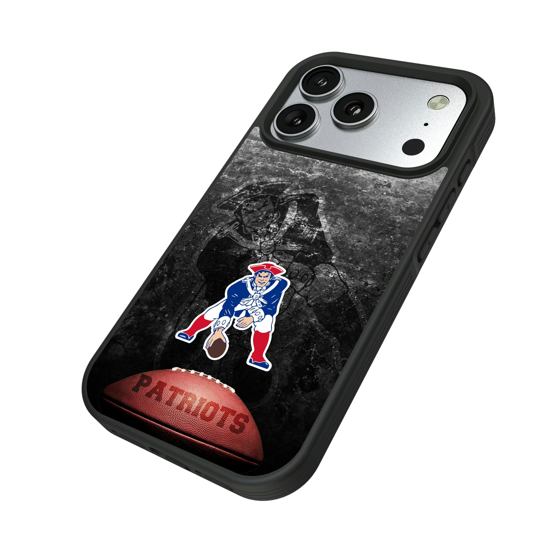 New England Patriots Historic Collection Legendary iPhone Bump Phone Case for Apple iPhone - Isometric View#Device_iPhone 17 Pro