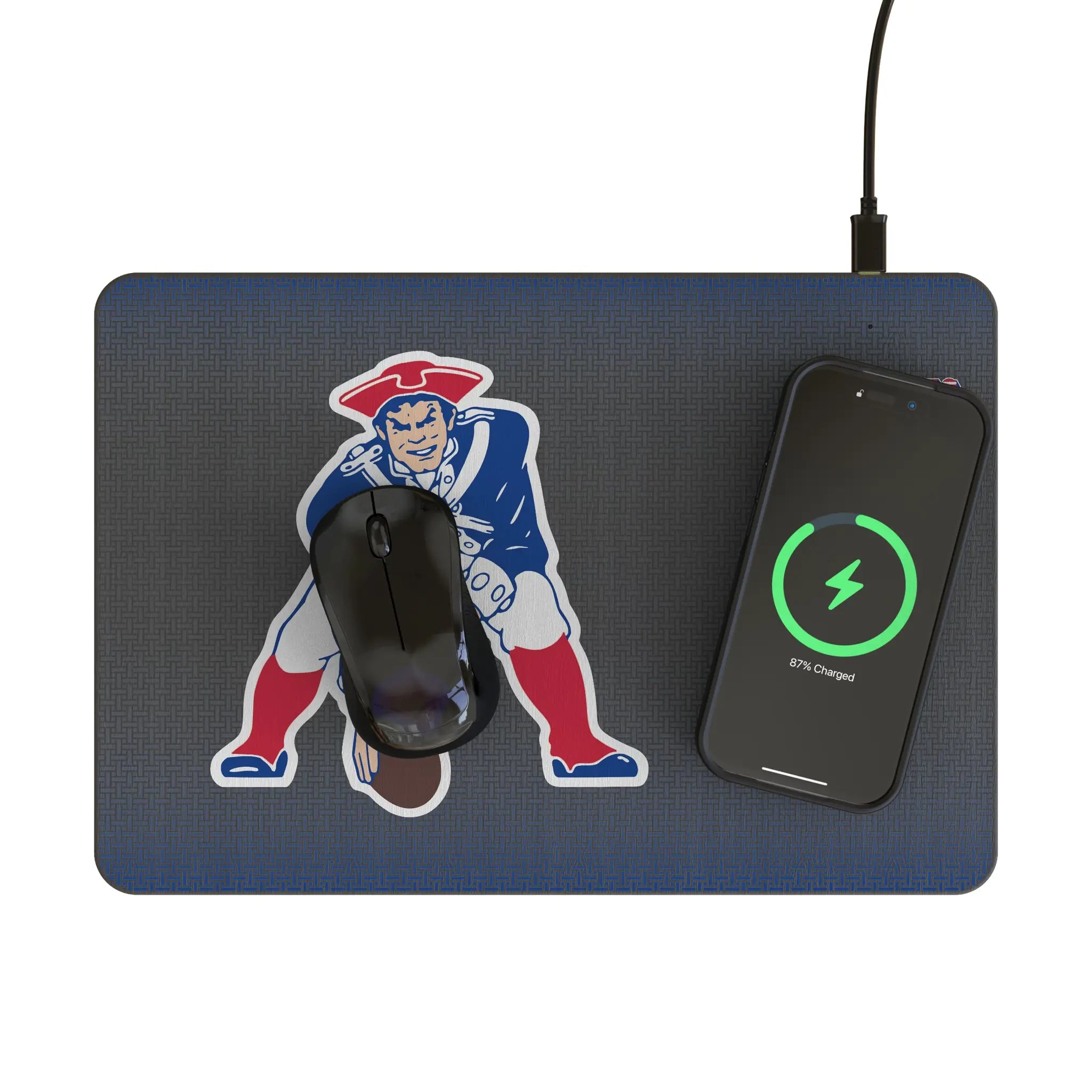 New England Patriots Historic Collection Linen 15-Watt Wireless Charger and Mouse Pad - Lifestyle