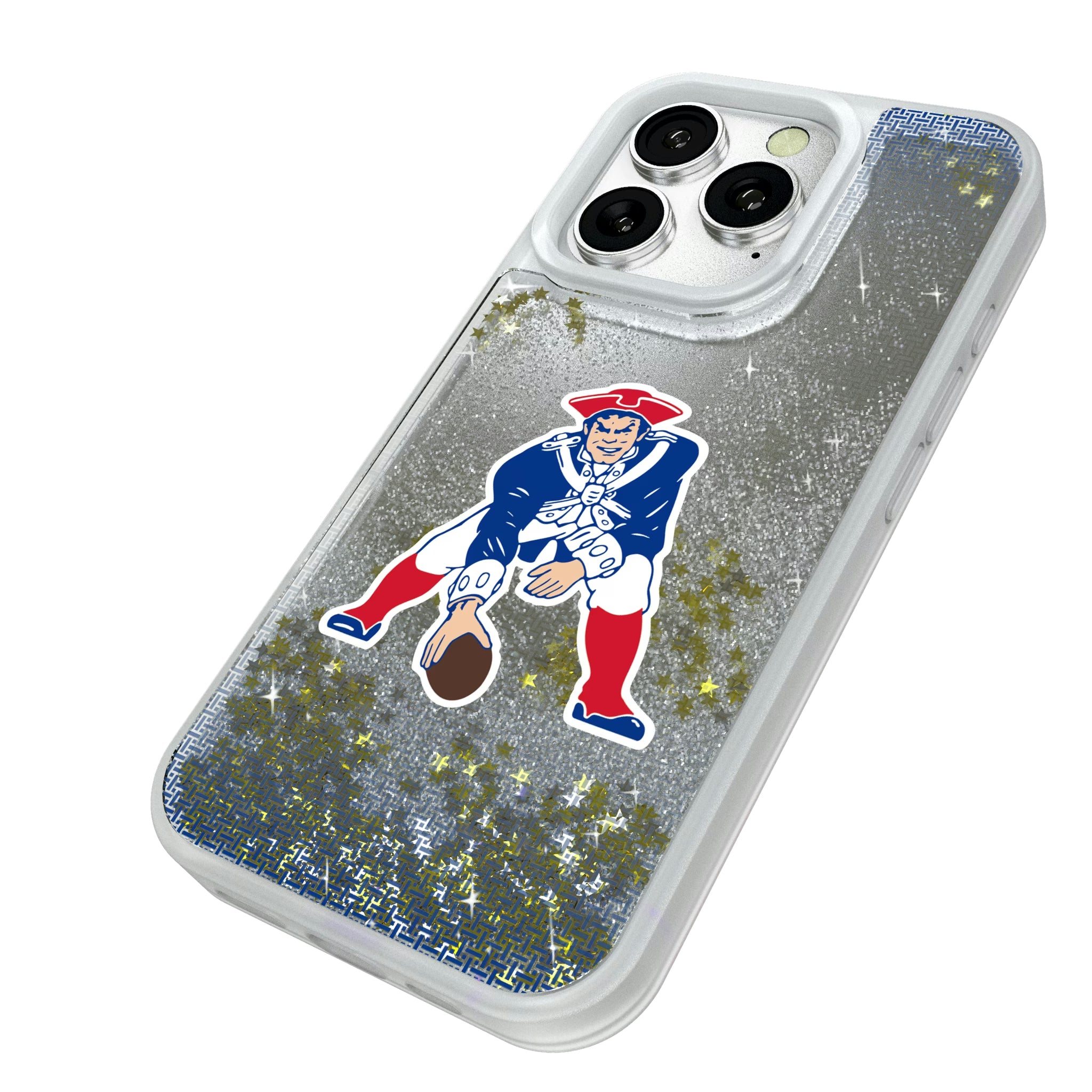 New England Patriots Historic Collection Linen iPhone Glitter Phone Case for Apple iPhone - Isometric View#Device_iPhone 16 Pro