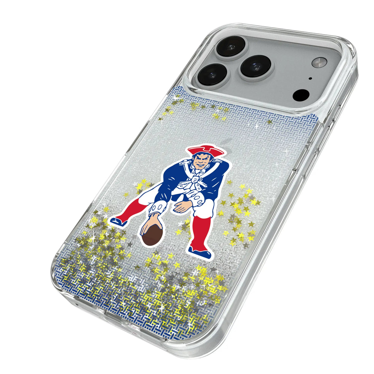 New England Patriots Historic Collection Linen iPhone Glitter Phone Case for Apple iPhone - Isometric View#Device_iPhone 18 Pro