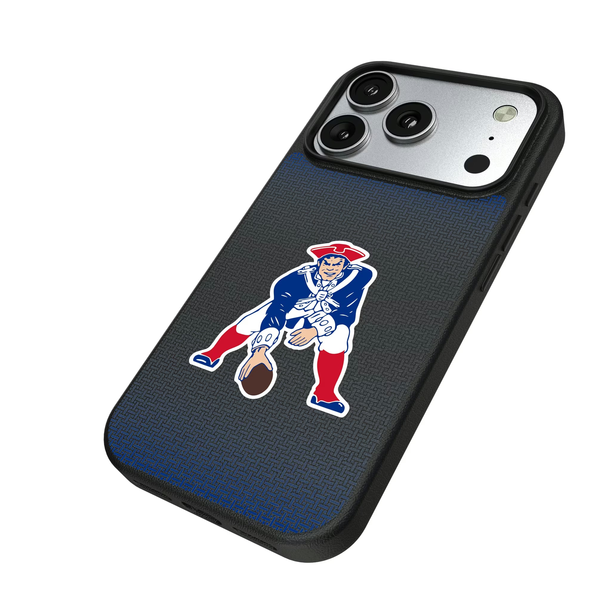 New England Patriots Historic Collection Linen iPhone MagSafe Compatible Phone Case for Apple iPhone - Isometric View#Device_iPhone 17 Pro