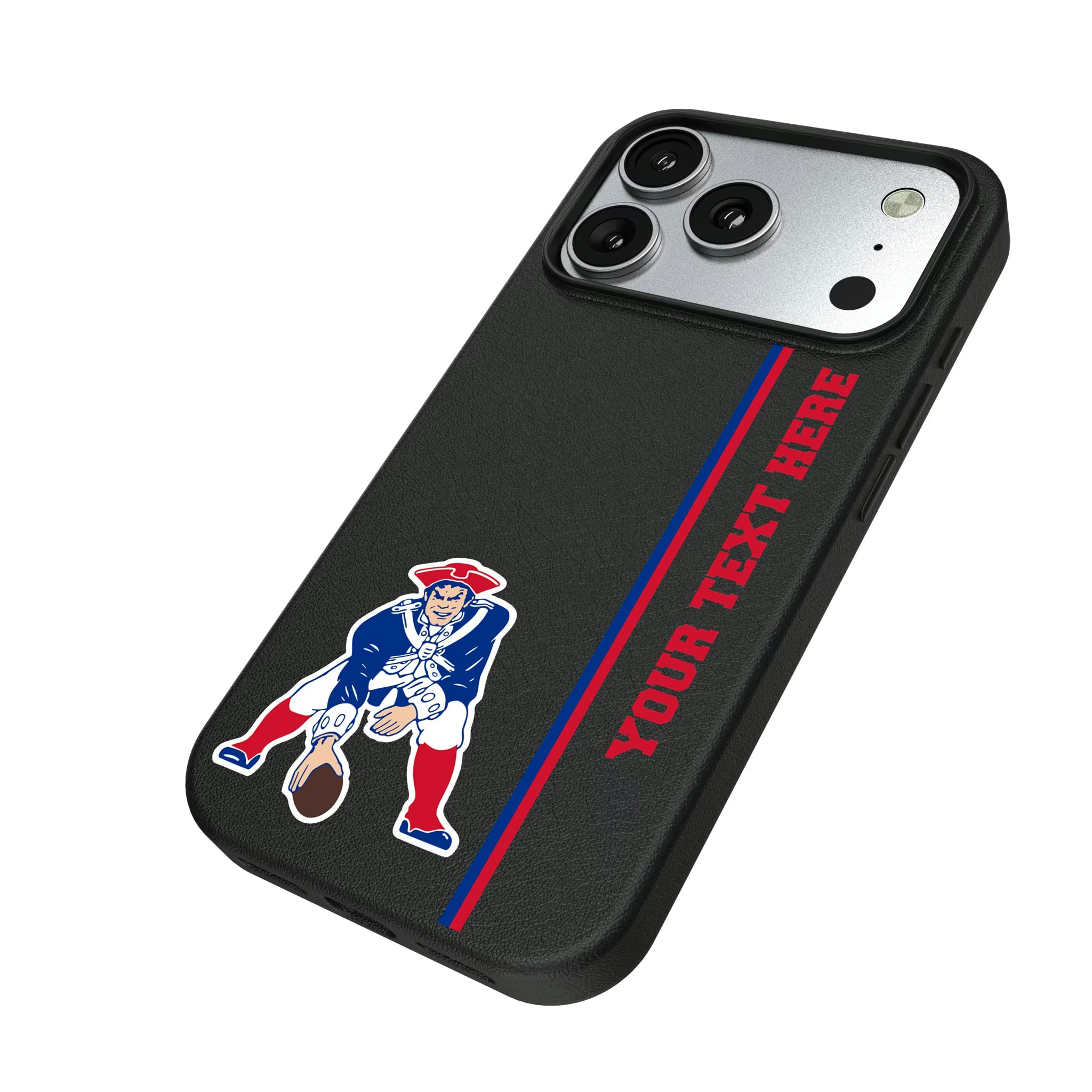 New England Patriots Historic Collection Personalized Sidebard iPhone MagSafe Compatible Phone Case for Apple iPhone - Isometric View#Device_iPhone 17 Pro