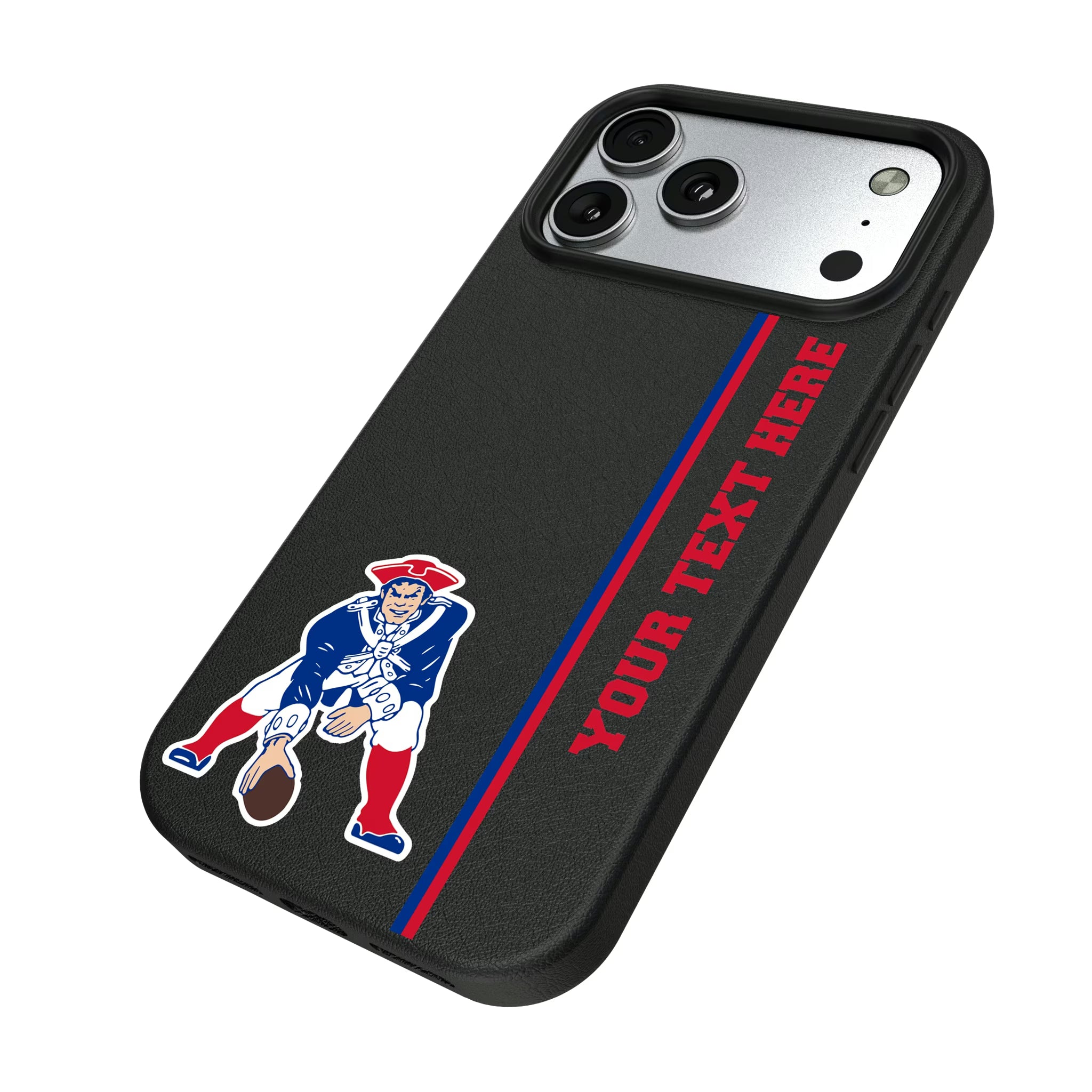 New England Patriots Historic Collection Personalized Sidebard iPhone MagSafe Compatible Phone Case for Apple iPhone - Isometric View#Device_iPhone 17 Pro Max