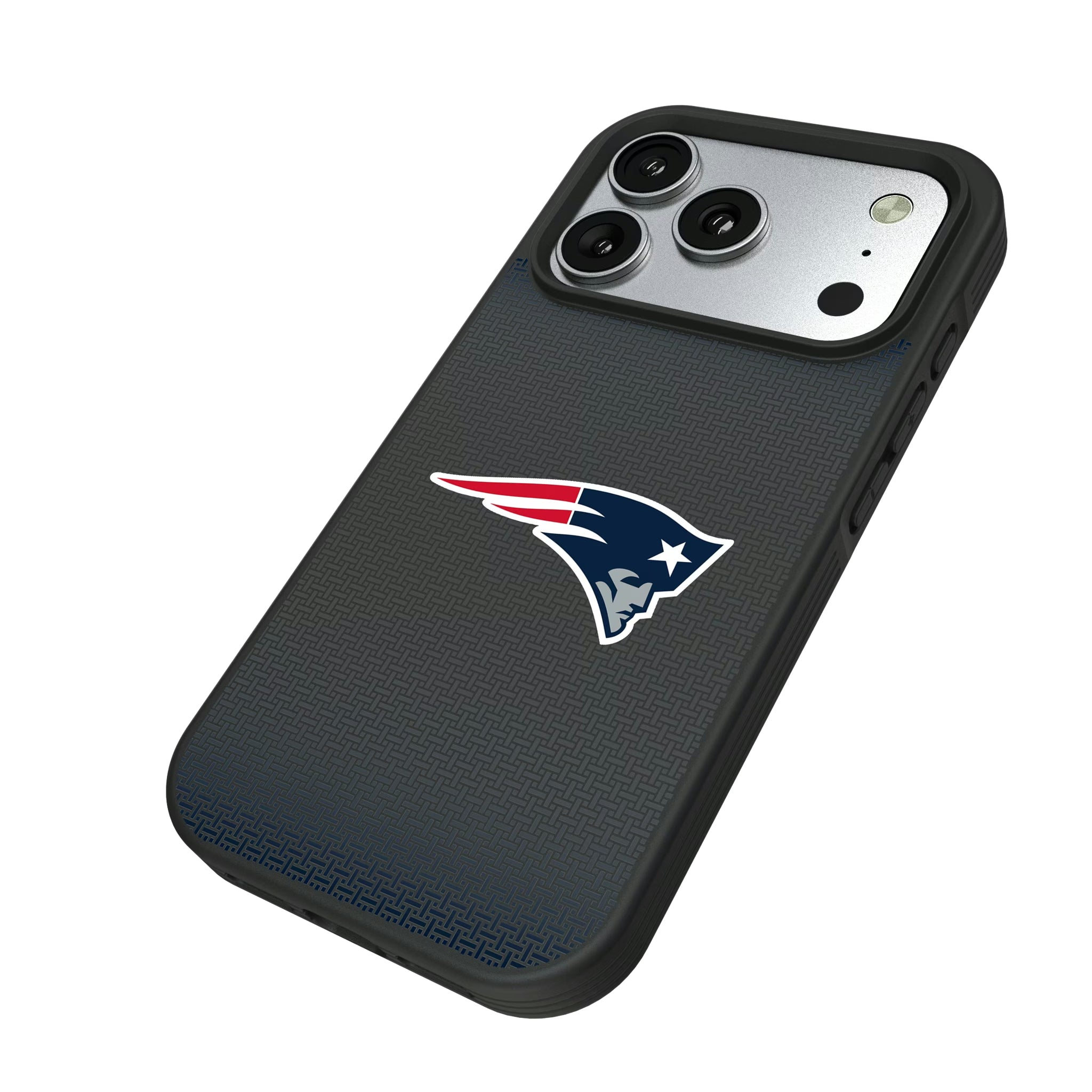 New England Patriots Linen iPhone Bump Phone Case for Apple iPhone - Isometric View#Device_iPhone 17 Pro