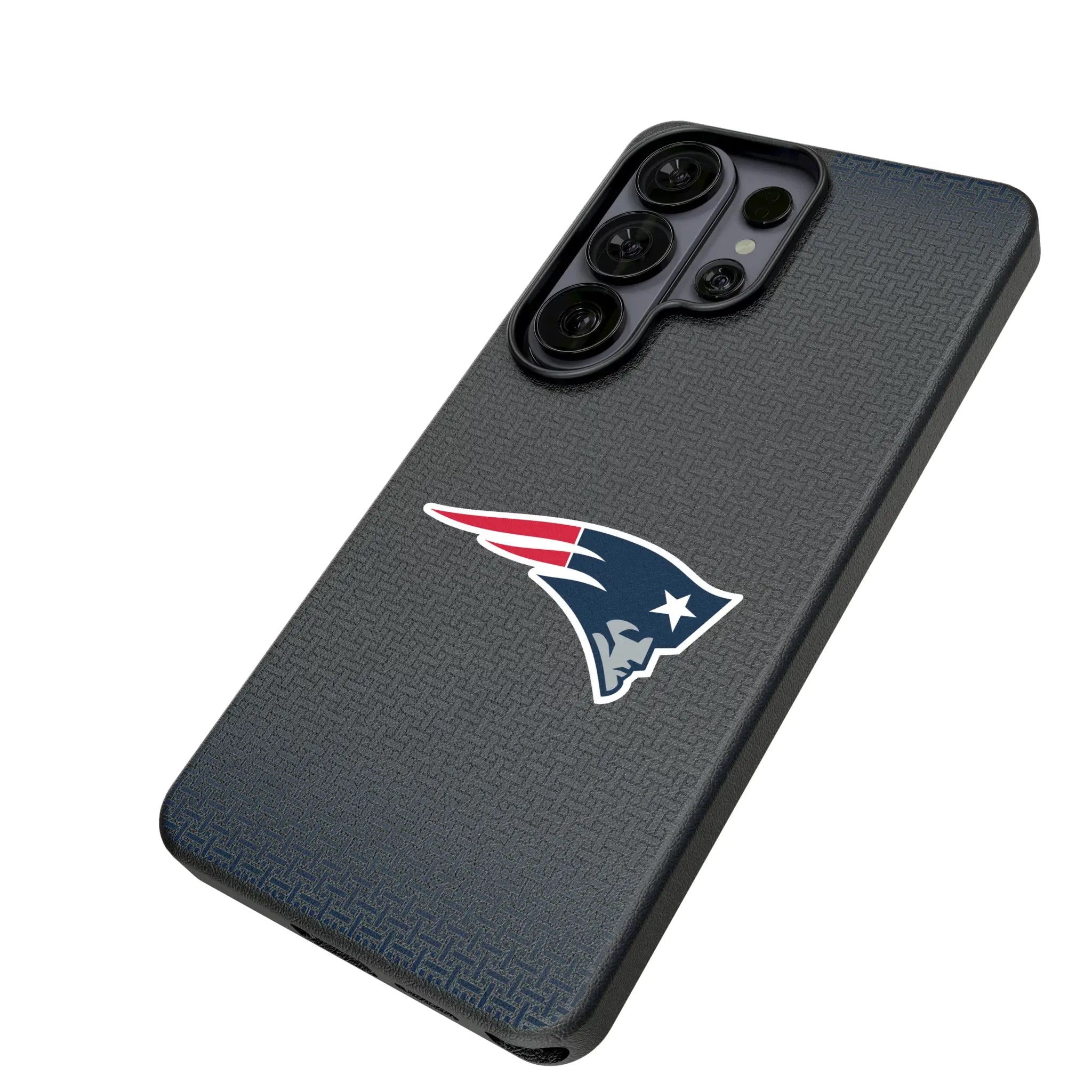New England Patriots Linen Galaxy MagSafe Compatible Phone Case for Samsung Galaxy - Isometric View#Device_Galaxy S26 Ultra