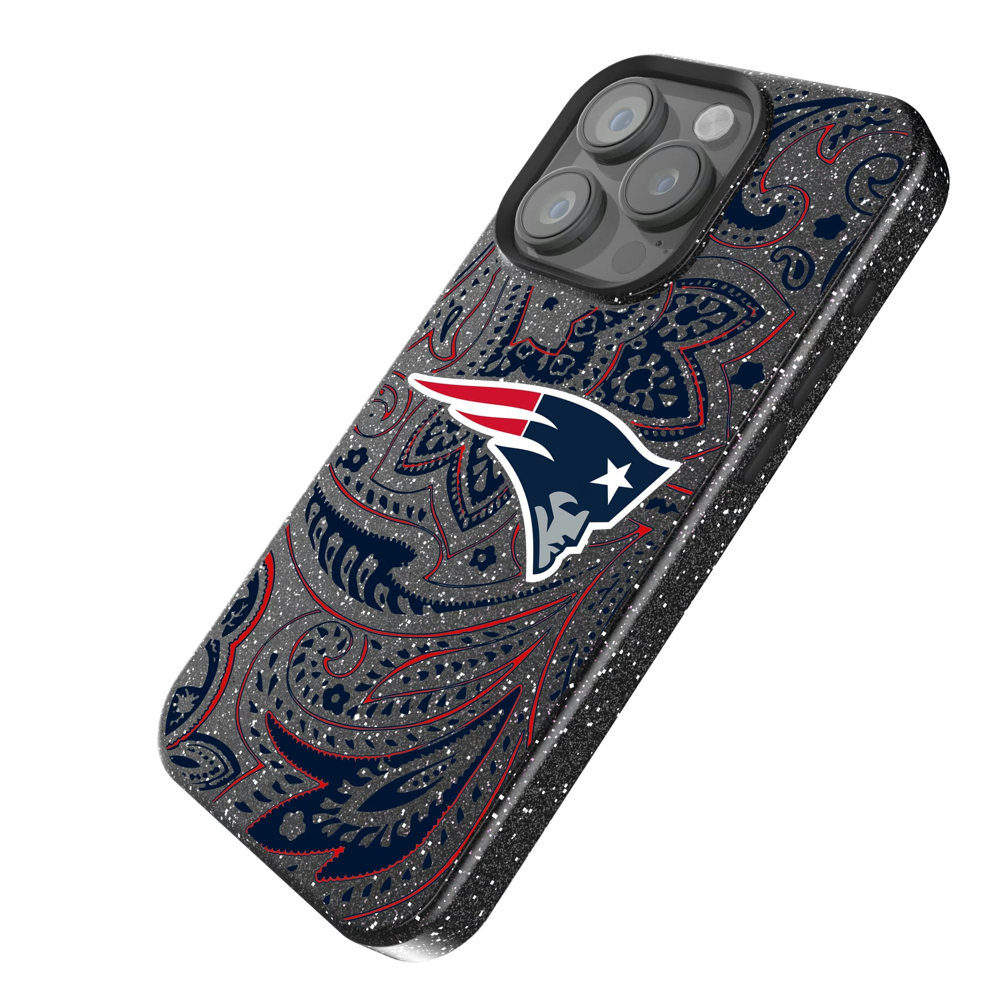 New England Patriots Paisley iPhone Bling Phone Case for Apple iPhone - Isometric View