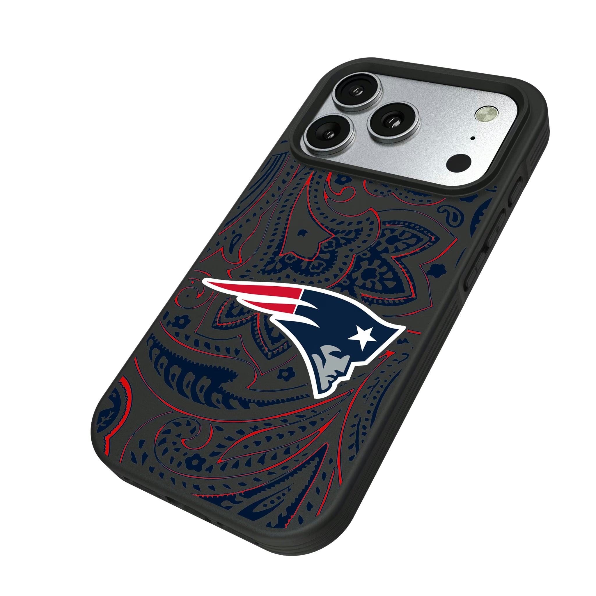 New England Patriots Paisley iPhone Bump Phone Case for Apple iPhone - Isometric View#Device_iPhone 17 Pro