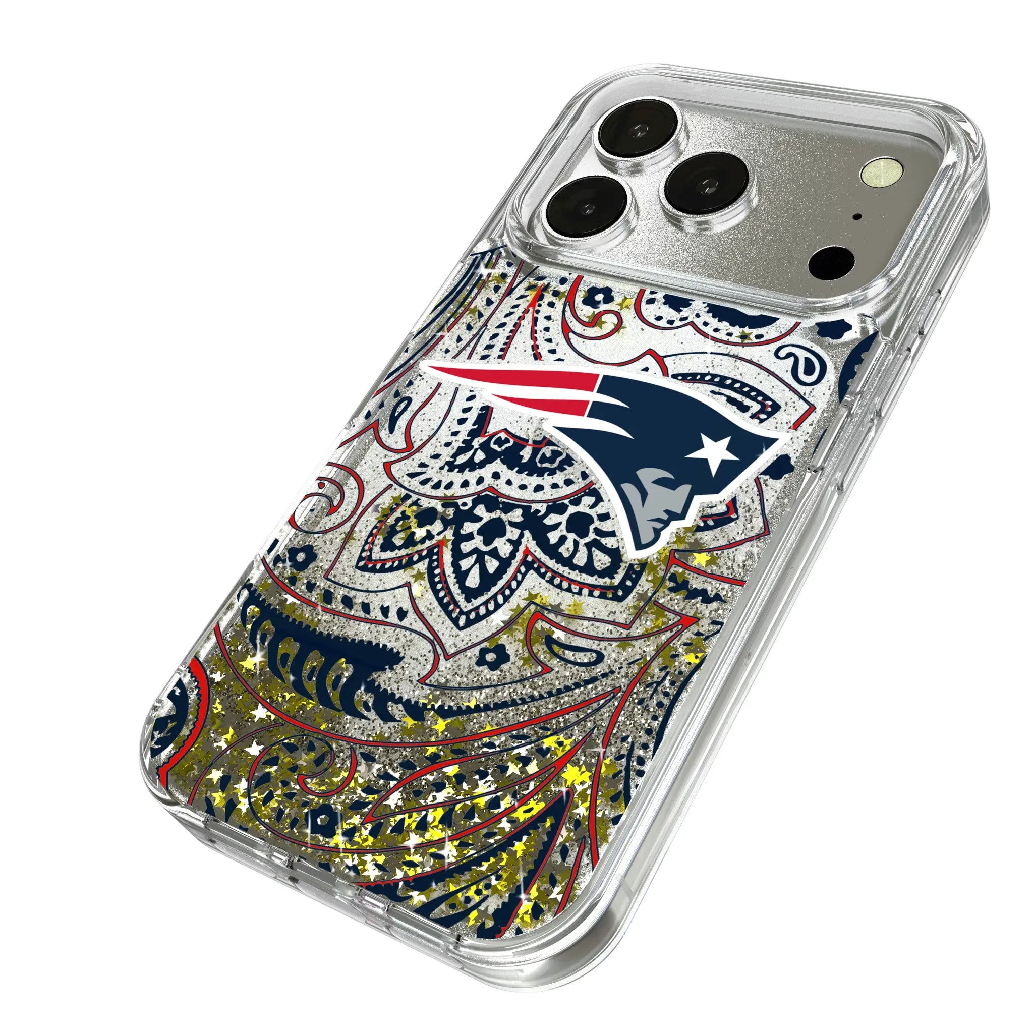 New England Patriots Paisley iPhone Glitter Phone Case for Apple iPhone - Isometric View