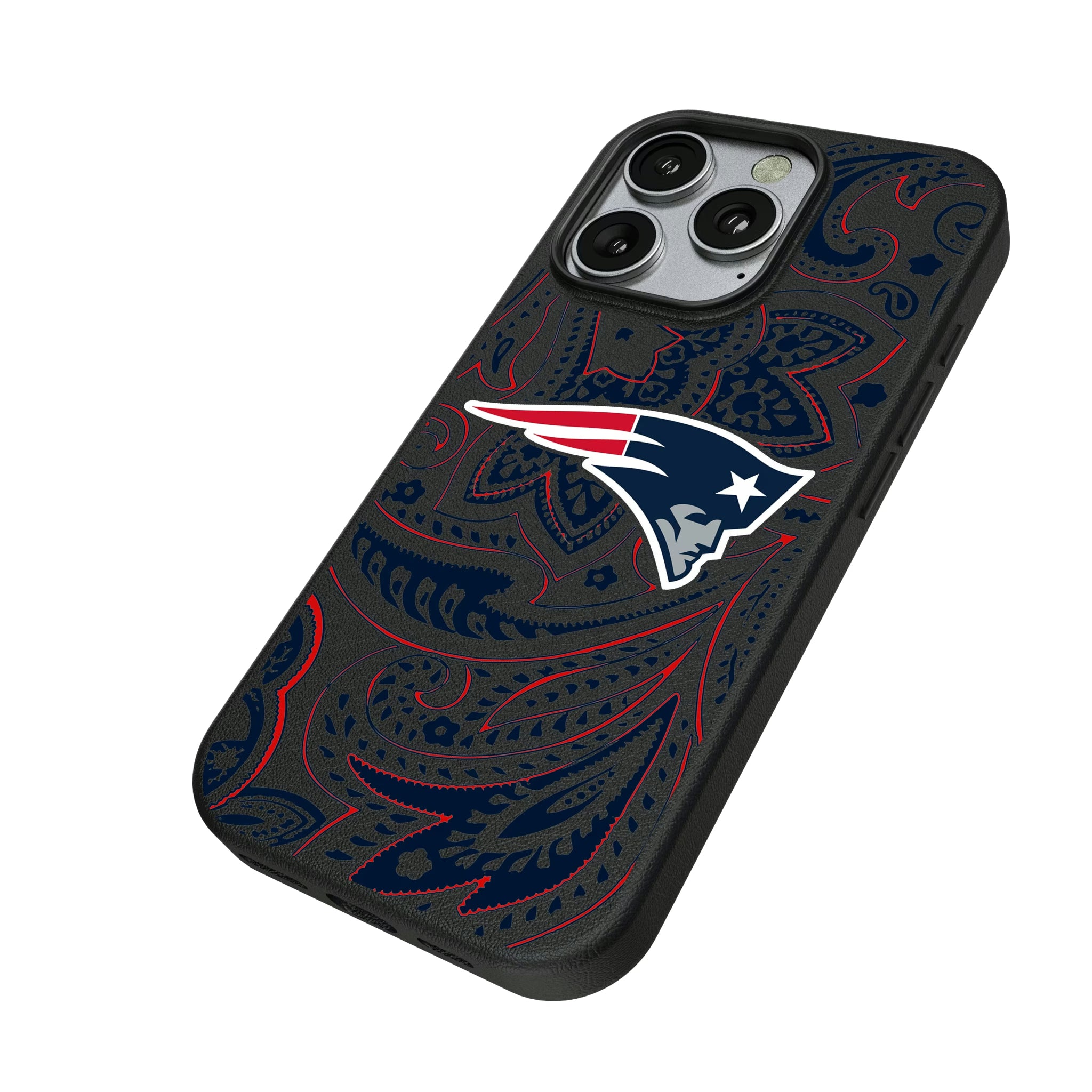New England Patriots Paisley iPhone MagSafe Compatible Phone Case for Apple iPhone - Isometric View