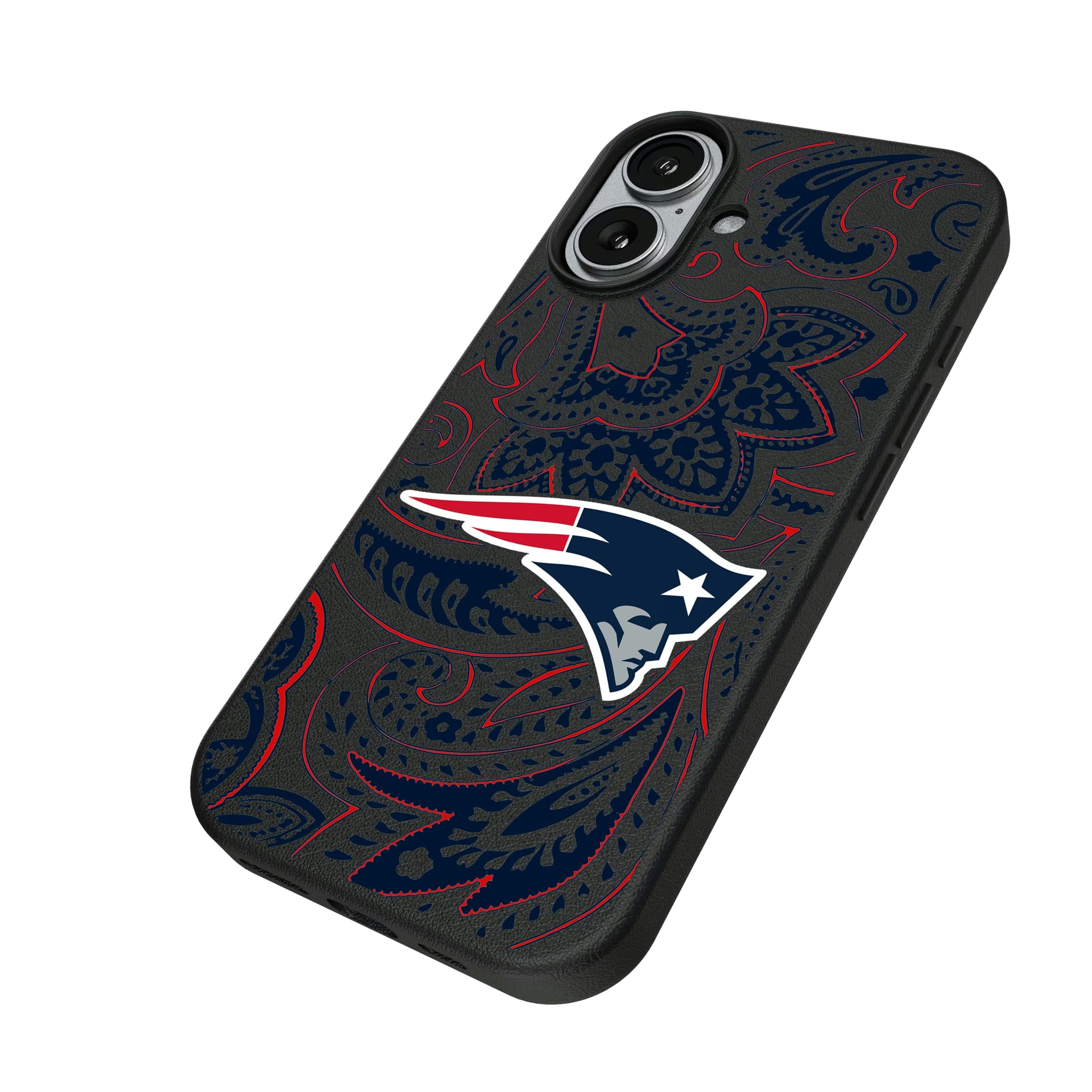 New England Patriots Paisley iPhone MagSafe Compatible Phone Case for Apple iPhone - Isometric View#Device_iPhone 17