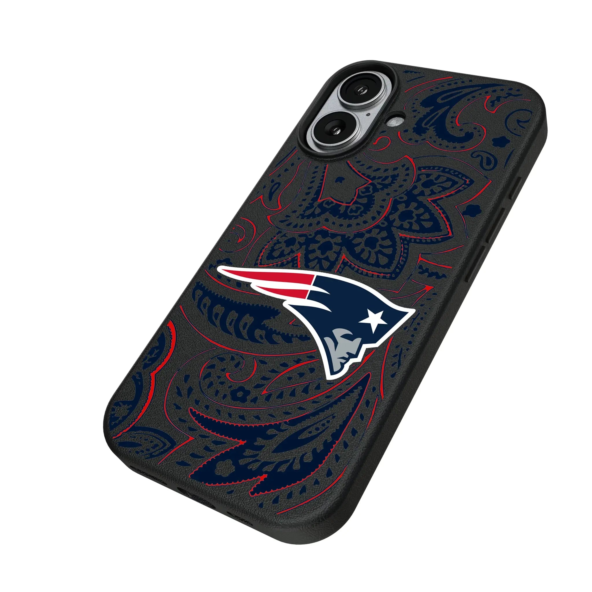New England Patriots Paisley iPhone MagSafe Compatible Phone Case for Apple iPhone - Isometric View#Device_iPhone 17