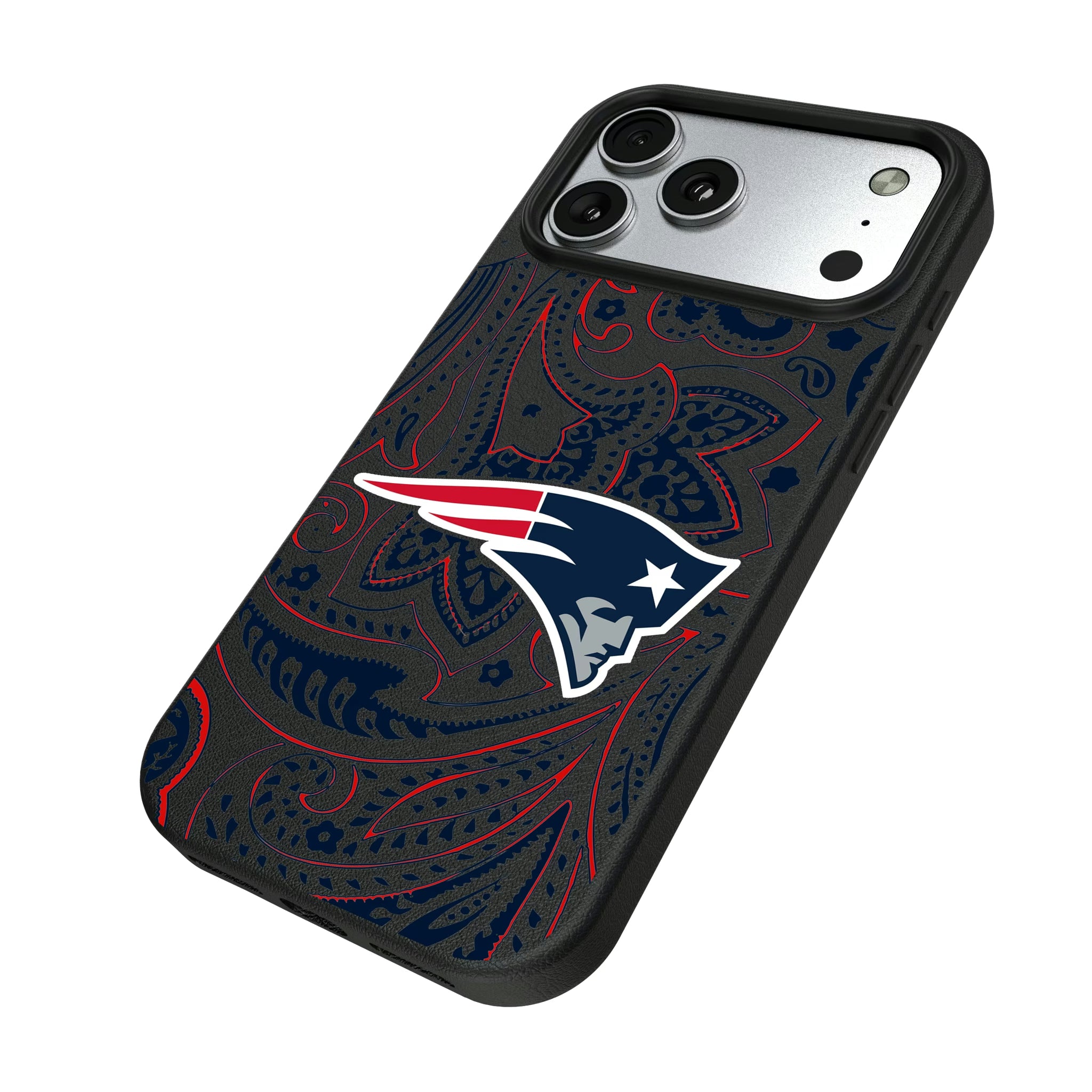 New England Patriots Paisley iPhone MagSafe Compatible Phone Case for Apple iPhone - Isometric View#Device_iPhone 17 Pro Max