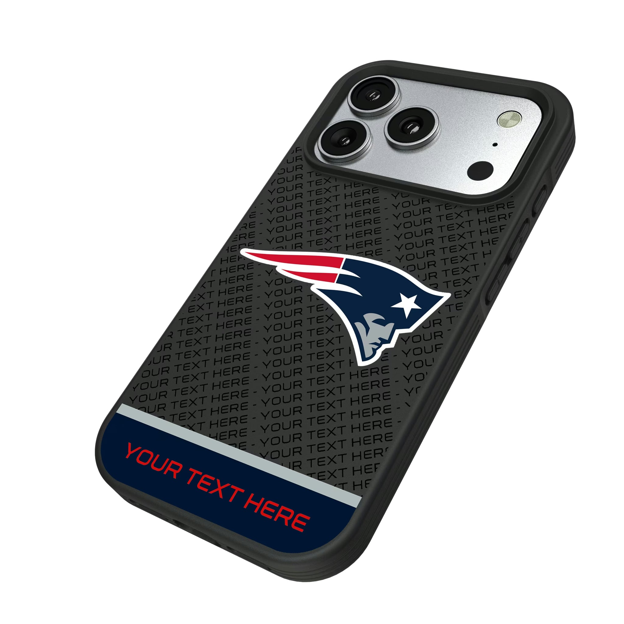 New England Patriots Personalized EndZone Plus iPhone Bump Phone Case for Apple iPhone - Isometric View#Device_iPhone 17 Pro