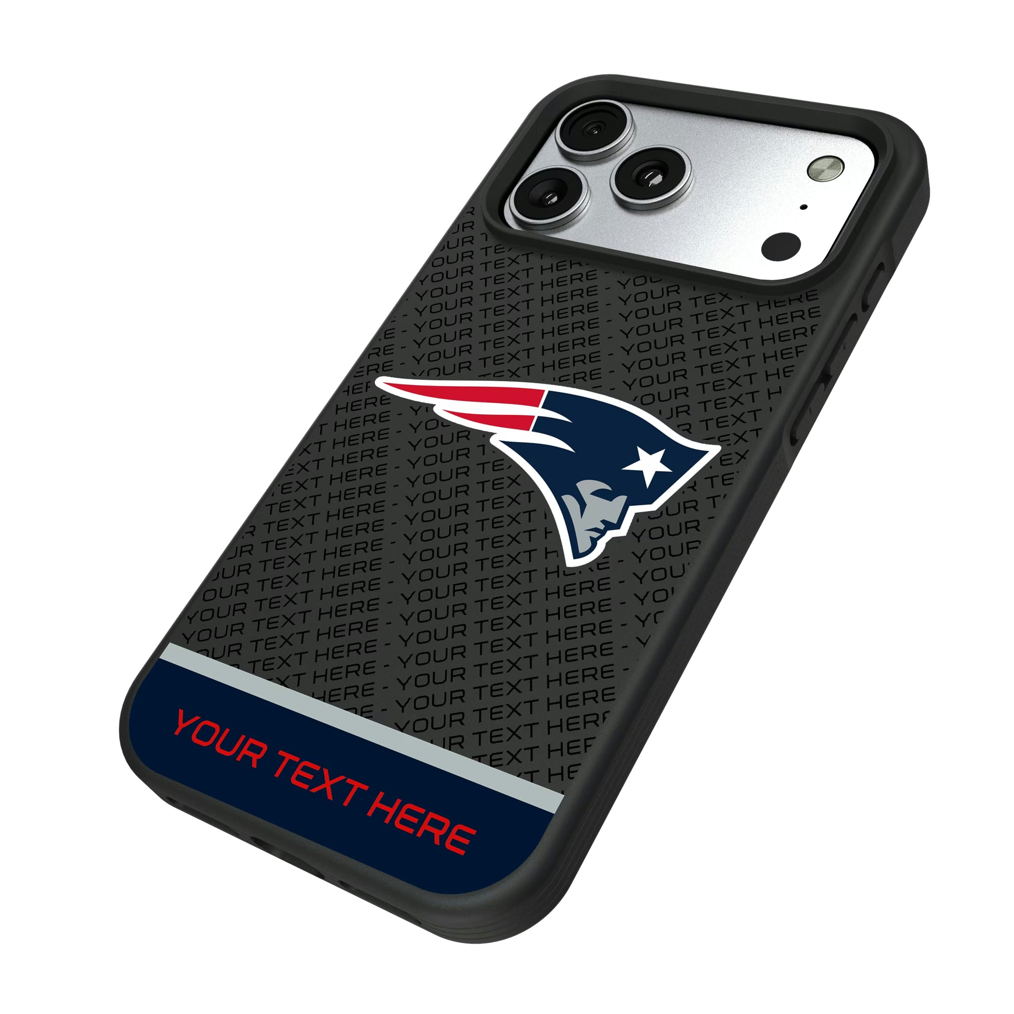 New England Patriots Personalized EndZone Plus iPhone Bump Phone Case for Apple iPhone - Isometric View#Device_iPhone 17 Pro Max