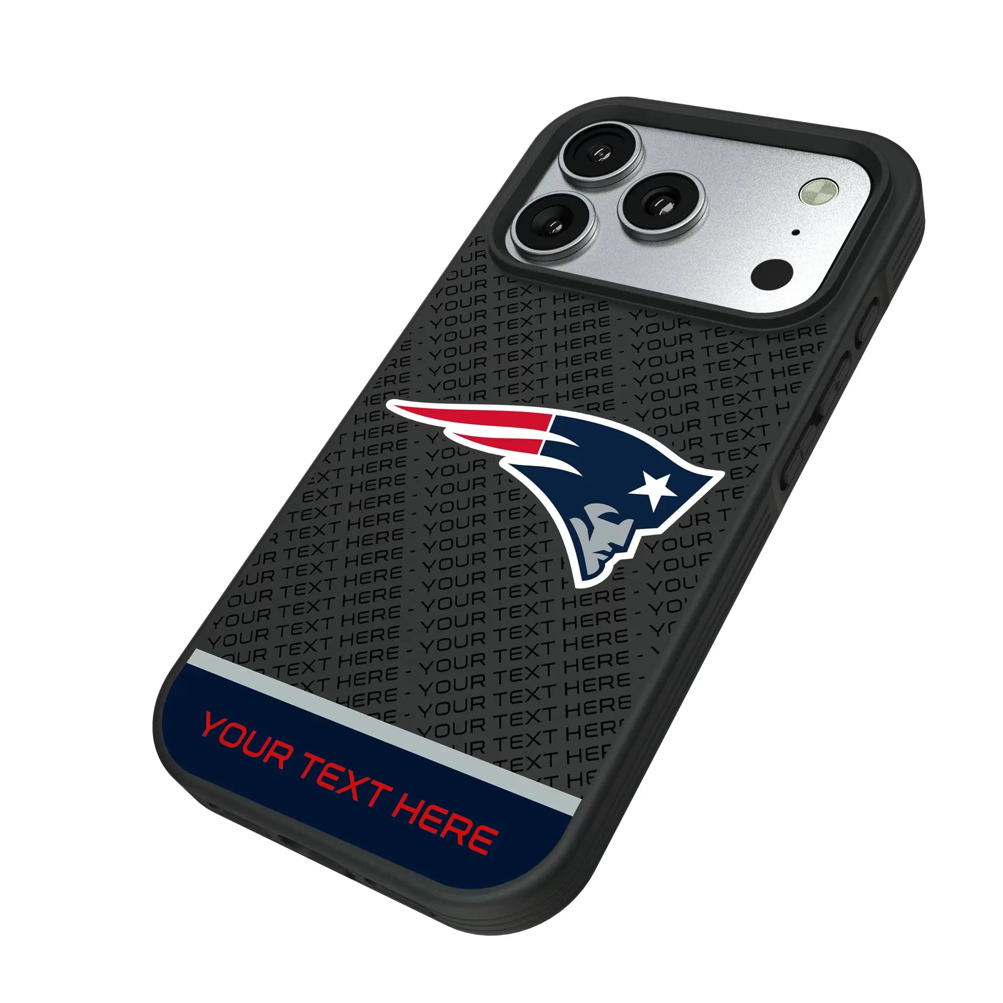 New England Patriots Personalized EndZone Plus iPhone Bump Phone Case for Apple iPhone - Isometric View#Device_iPhone 17 Pro