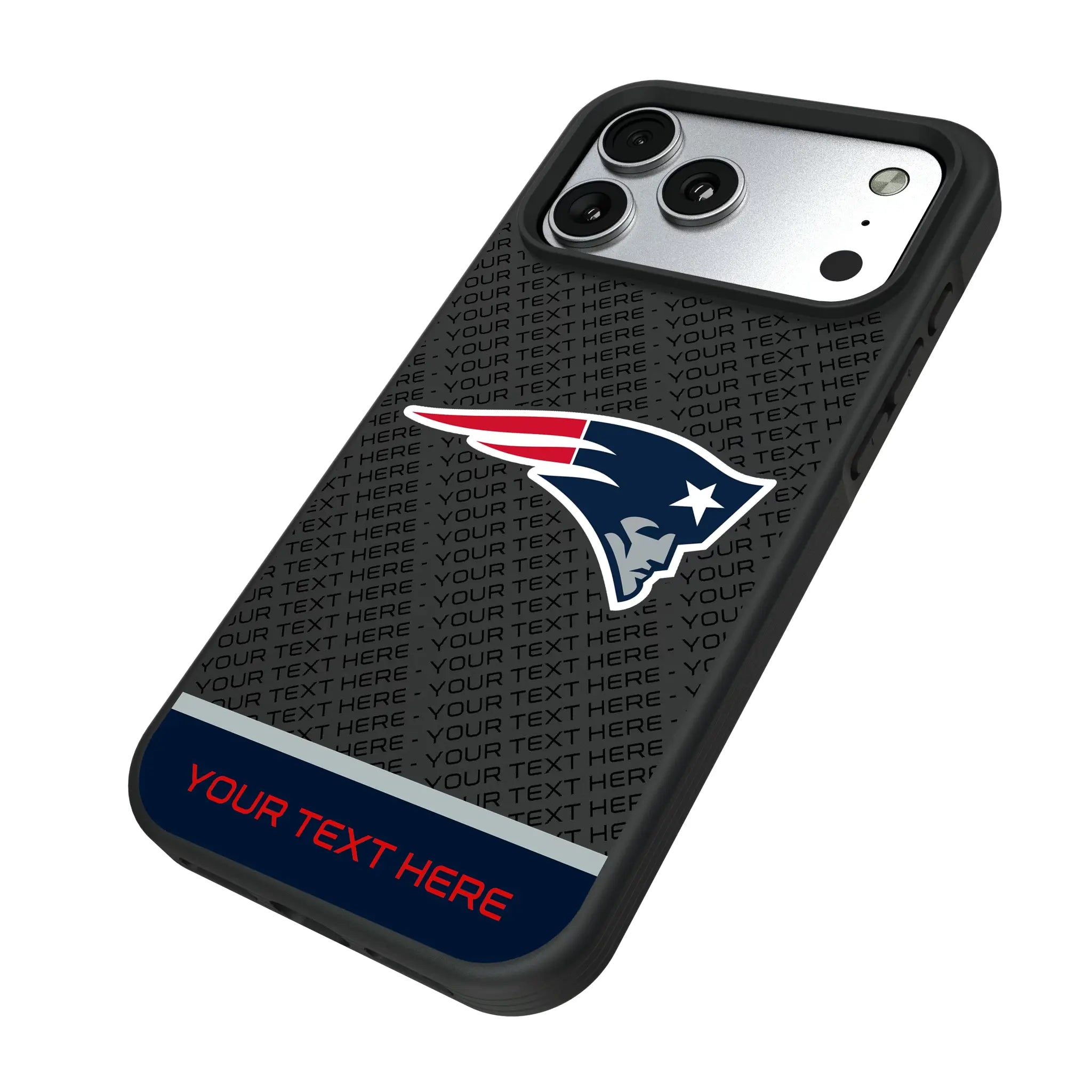 New England Patriots Personalized EndZone Plus iPhone Bump Phone Case for Apple iPhone - Isometric View#Device_iPhone 17 Pro Max