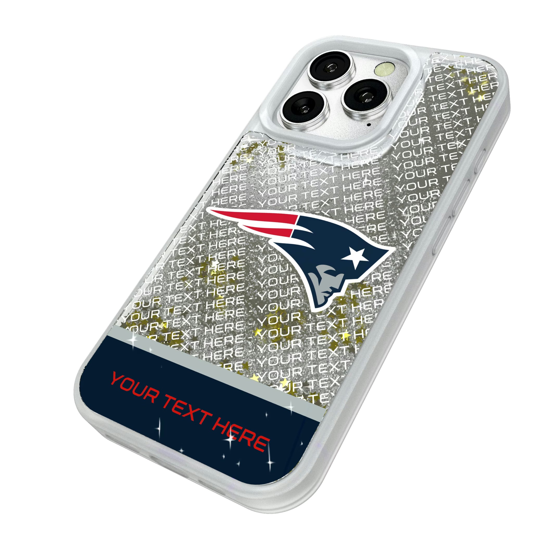 New England Patriots Personalized EndZone Plus iPhone Glitter Phone Case for Apple iPhone - Isometric View#Device_iPhone 16 Pro