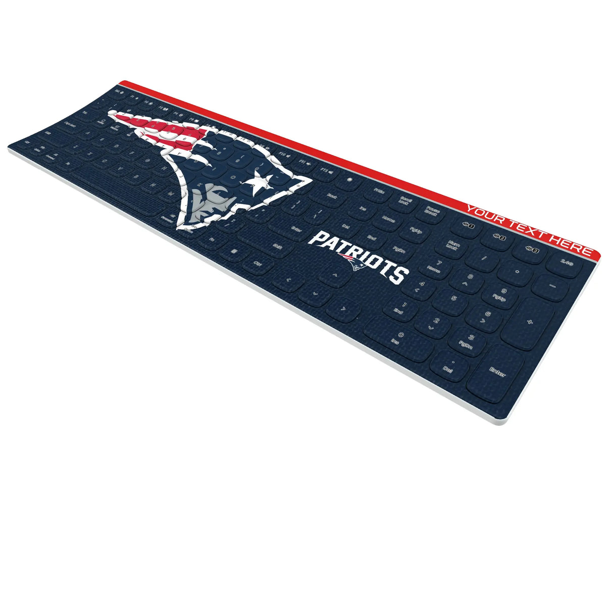New England Patriots Personalized Endzone Solid KKB605 Curved Wireless Keyboard - Isometric View