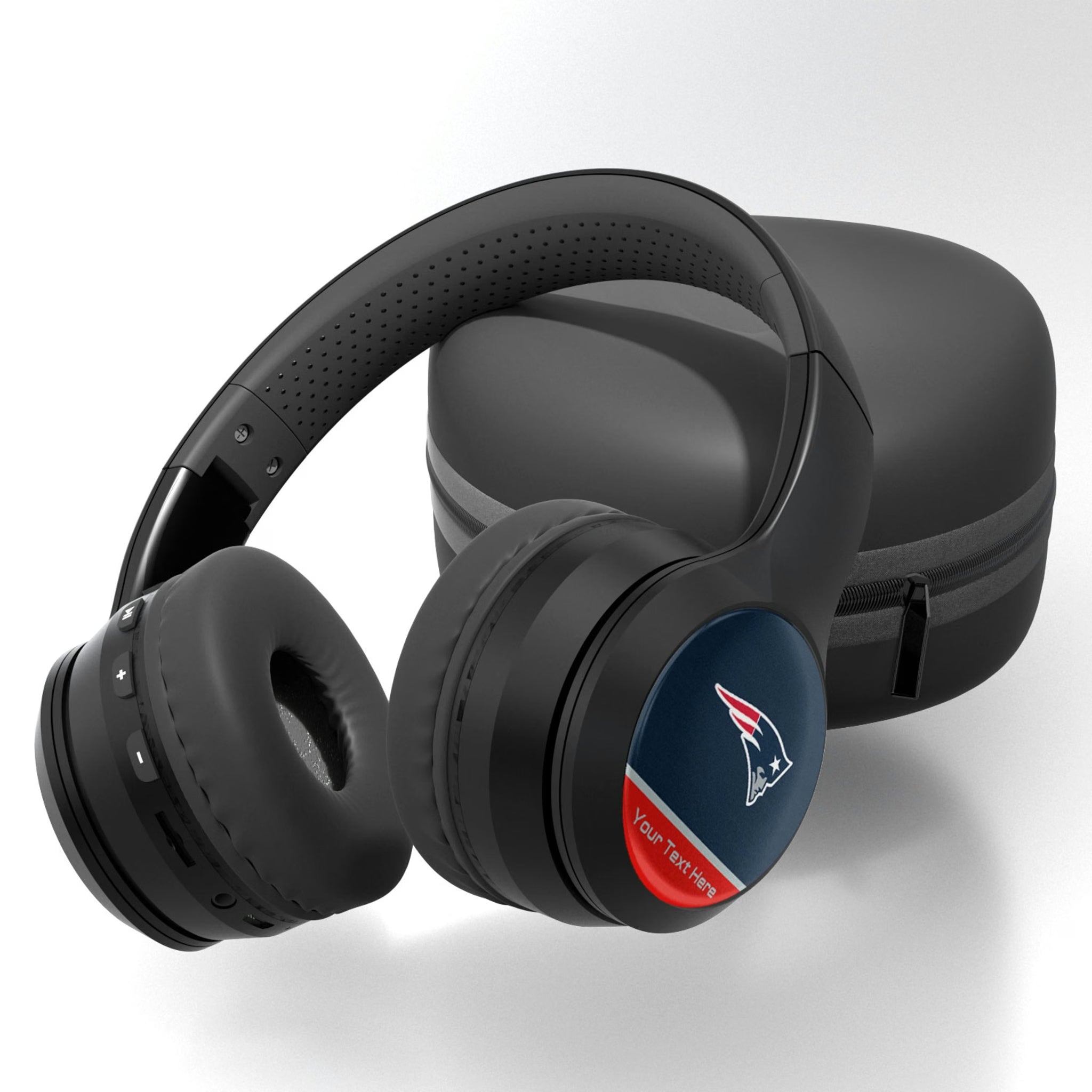 New England Patriots Personalized Endzone Solid Wireless Over-Ear BT Headphones With Case