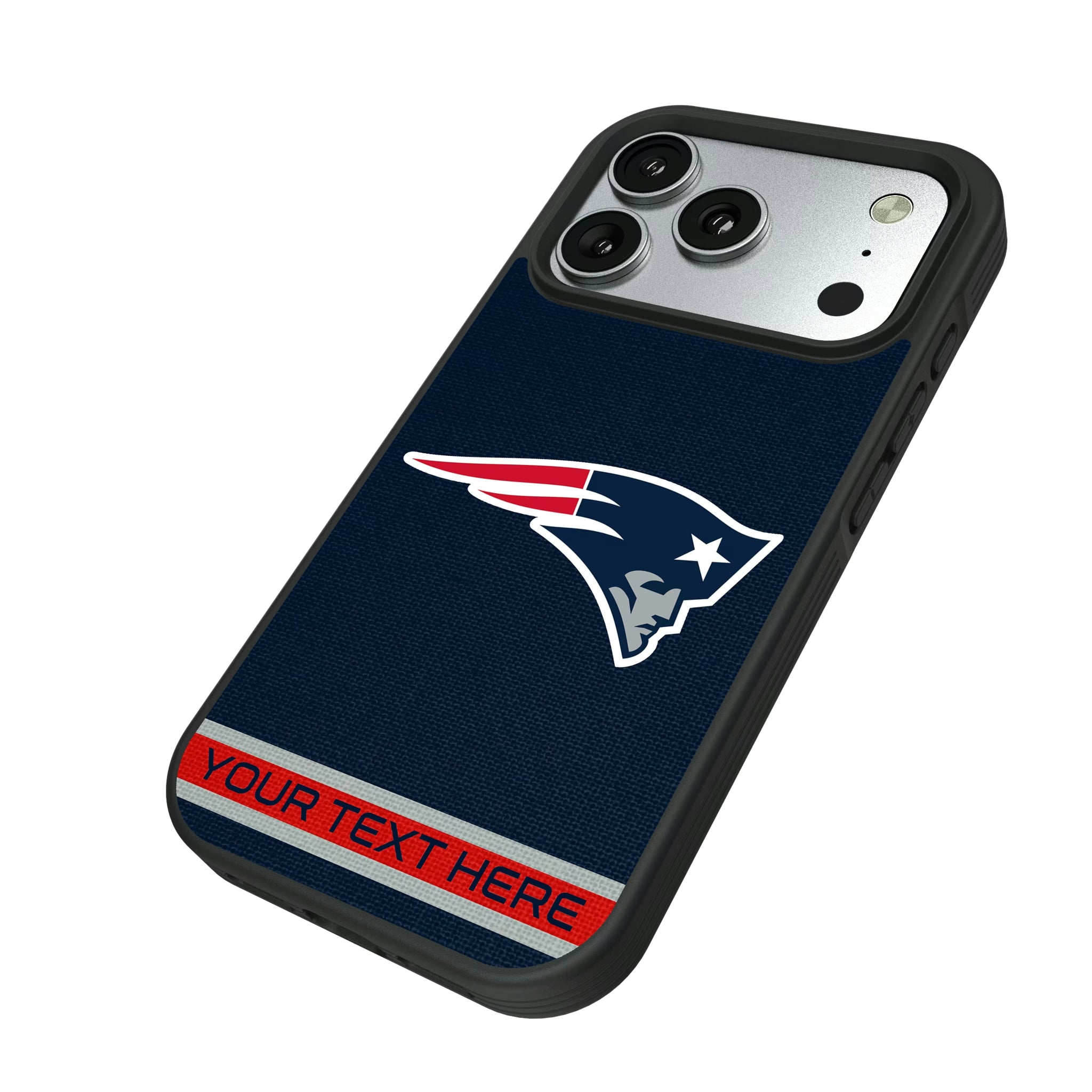 New England Patriots Personalized Stripe iPhone Bump Phone Case for Apple iPhone - Isometric View#Device_iPhone 17 Pro