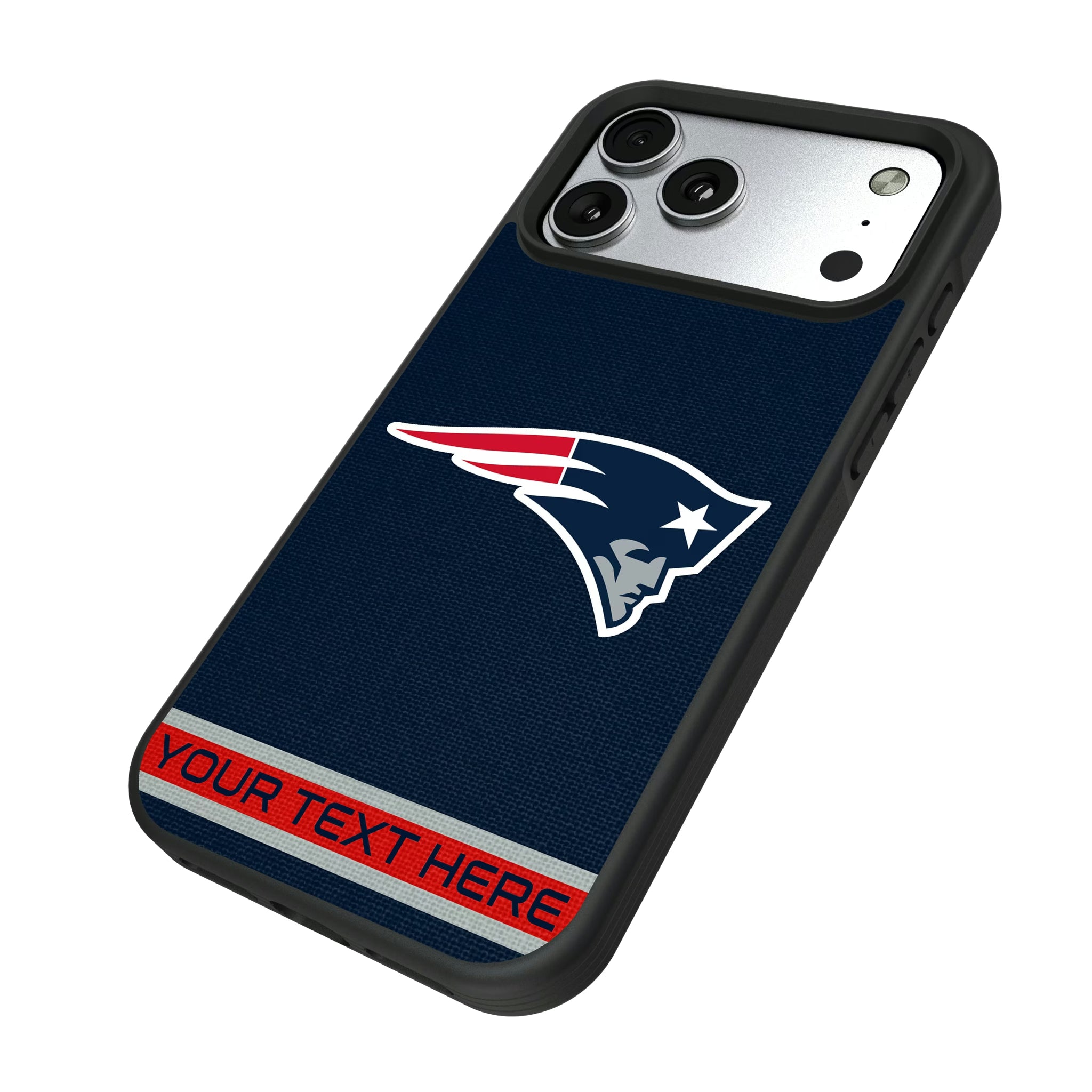 New England Patriots Personalized Stripe iPhone Bump Phone Case for Apple iPhone - Isometric View#Device_iPhone 17 Pro Max