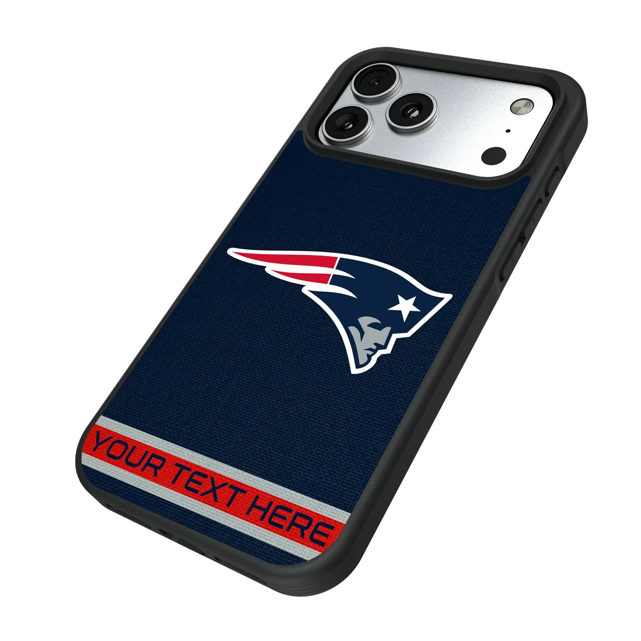 New England Patriots Personalized Stripe iPhone Bump Phone Case for Apple iPhone - Isometric View#Device_iPhone 17 Pro Max