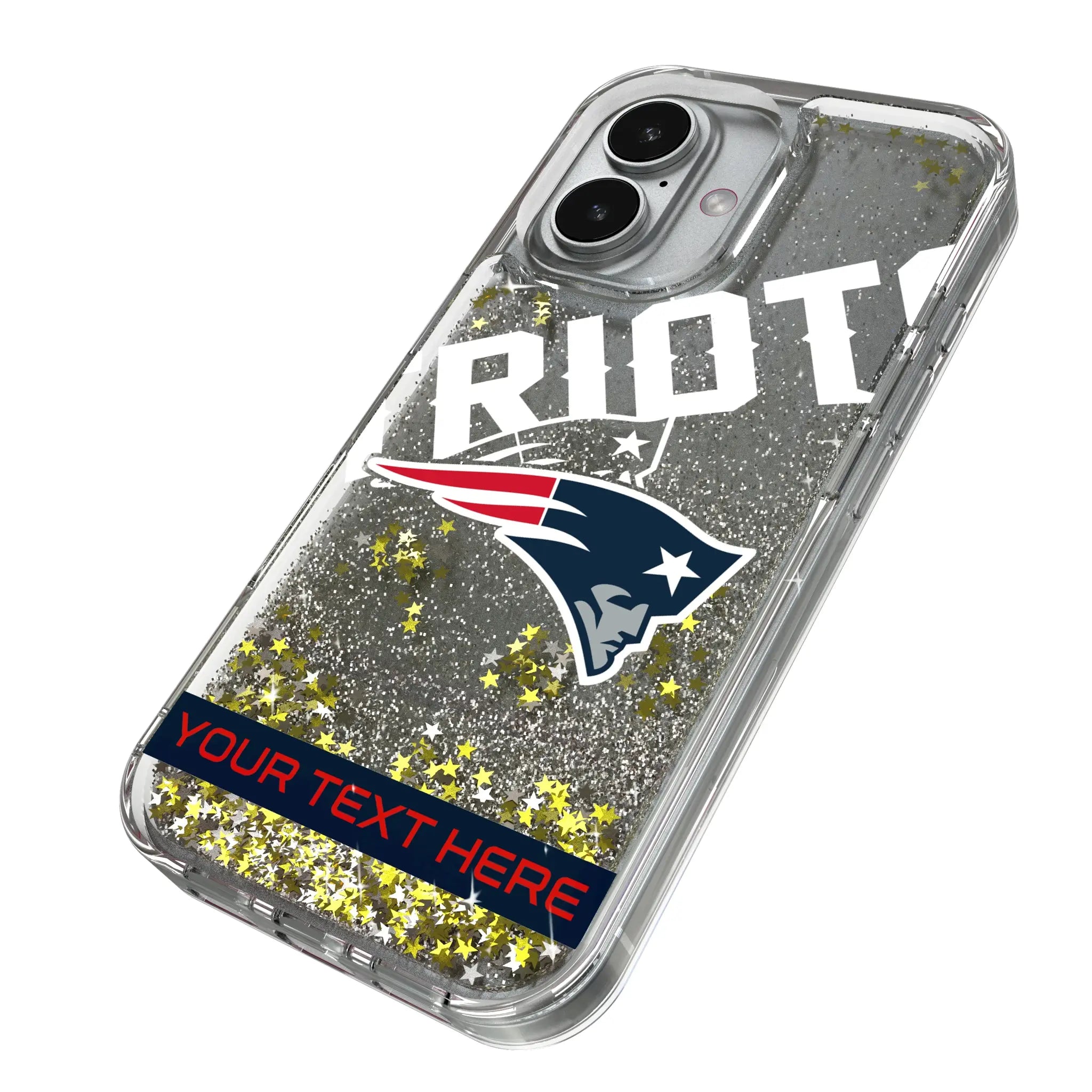 New England Patriots Personalized Tilt iPhone Glitter Phone Case for Apple iPhone - Isometric View
