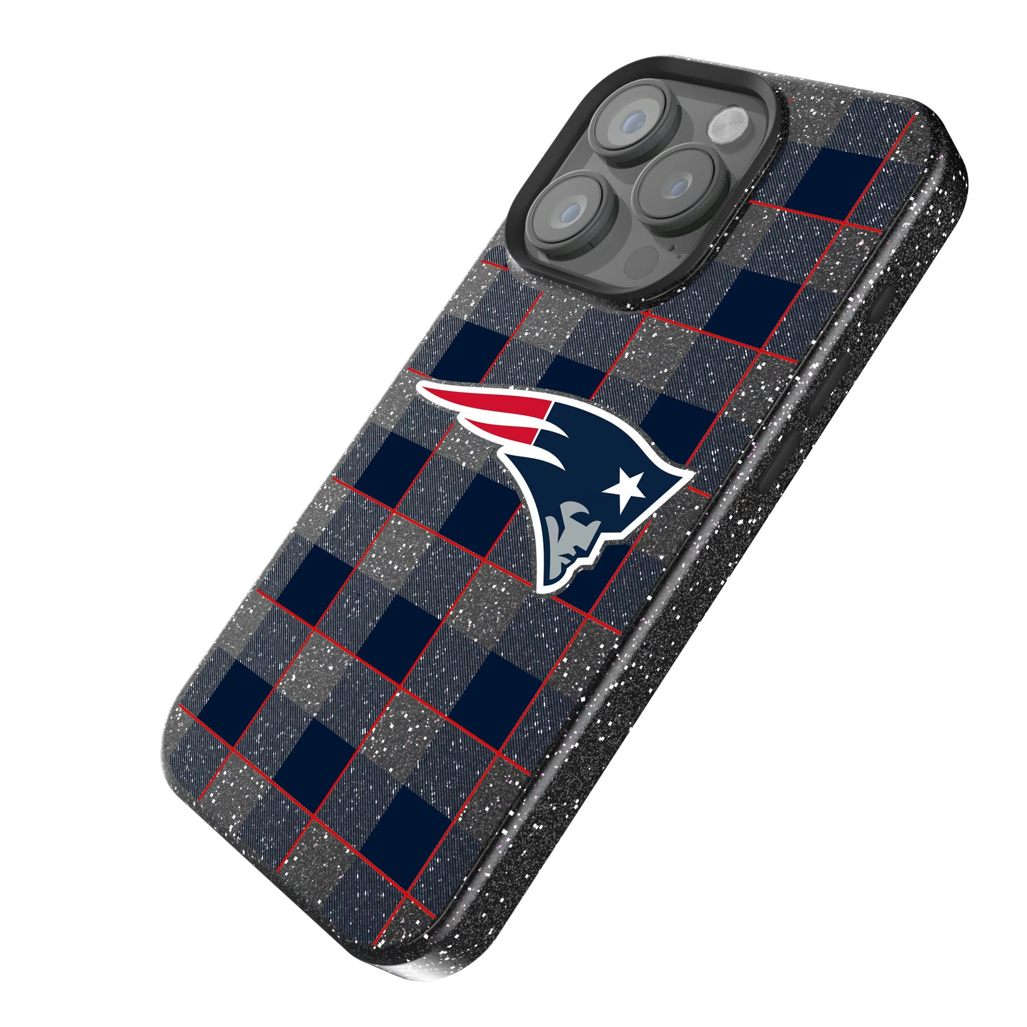 New England Patriots Plaid iPhone Bling Phone Case for Apple iPhone - Isometric View