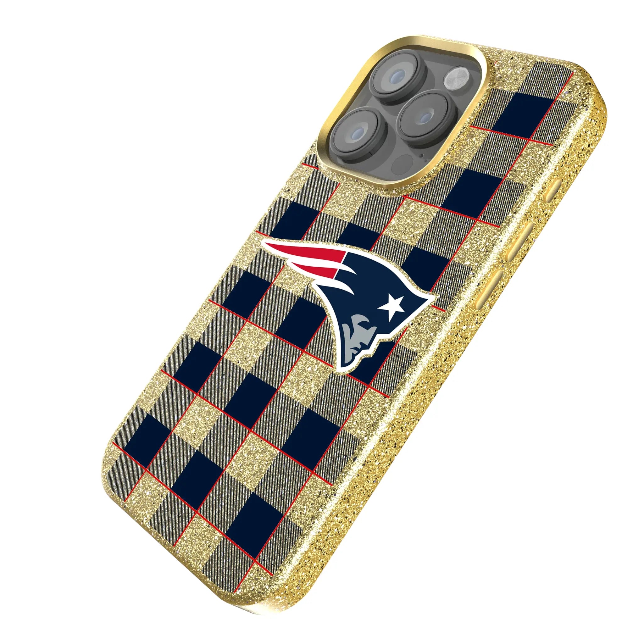 New England Patriots Plaid iPhone Bling Phone Case for Apple iPhone - Isometric View
