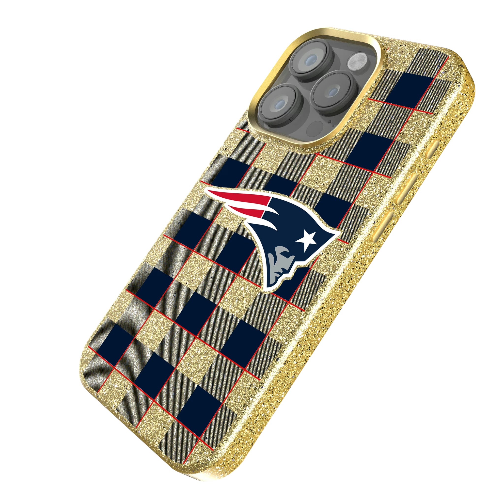New England Patriots Plaid iPhone Bling Phone Case for Apple iPhone - Isometric View
