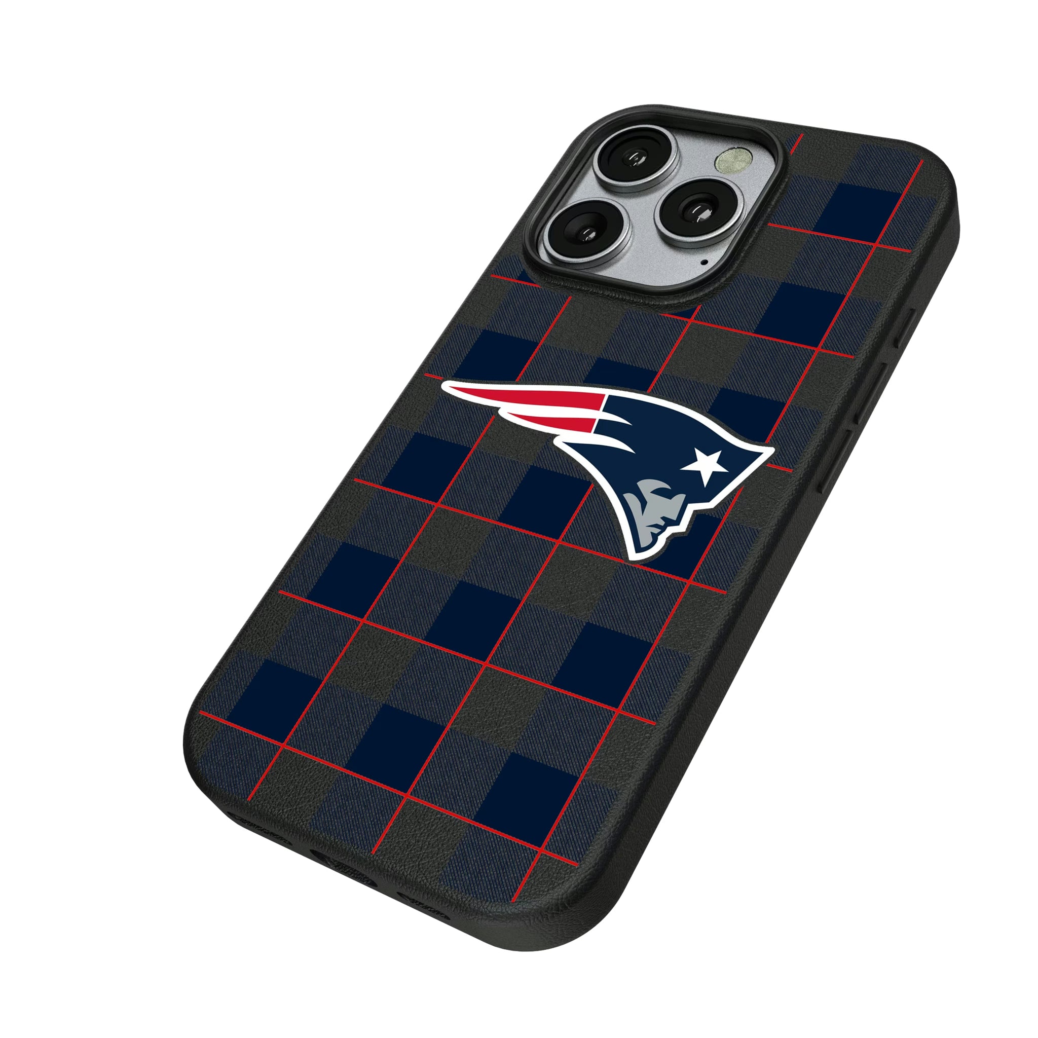 New England Patriots Plaid iPhone MagSafe Compatible Phone Case for Apple iPhone - Isometric View
