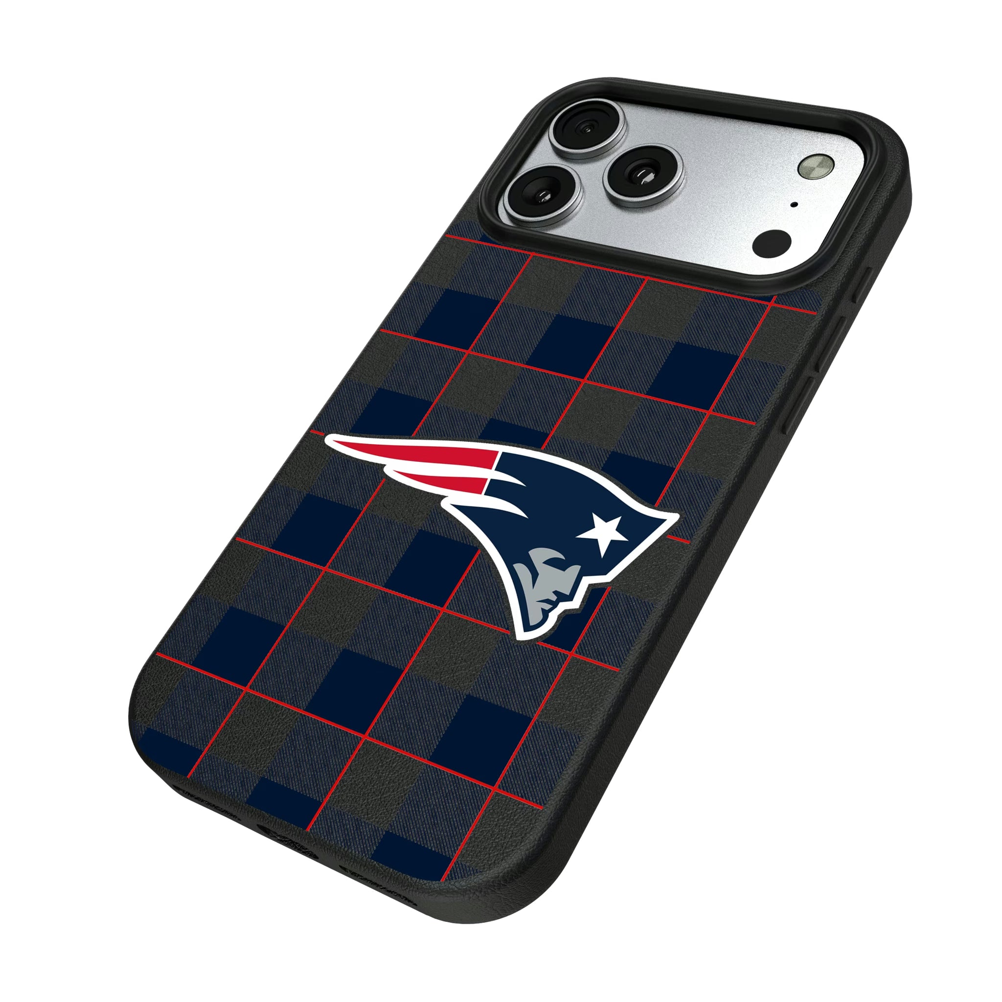 New England Patriots Plaid iPhone MagSafe Compatible Phone Case for Apple iPhone - Isometric View#Device_iPhone 17 Pro Max