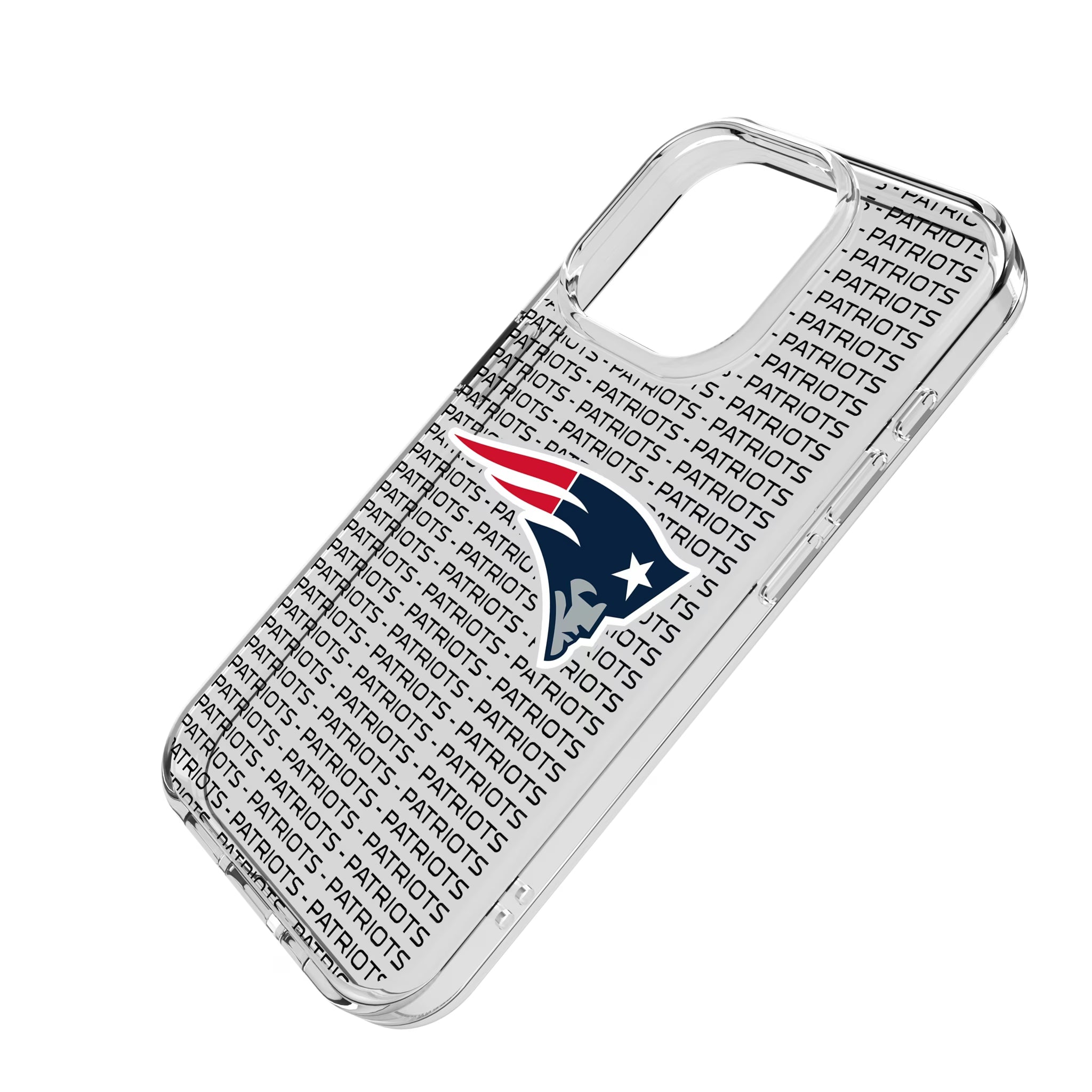 New England Patriots Text Backdrop iPhone Clear Phone Case for Apple iPhone - Isometric View