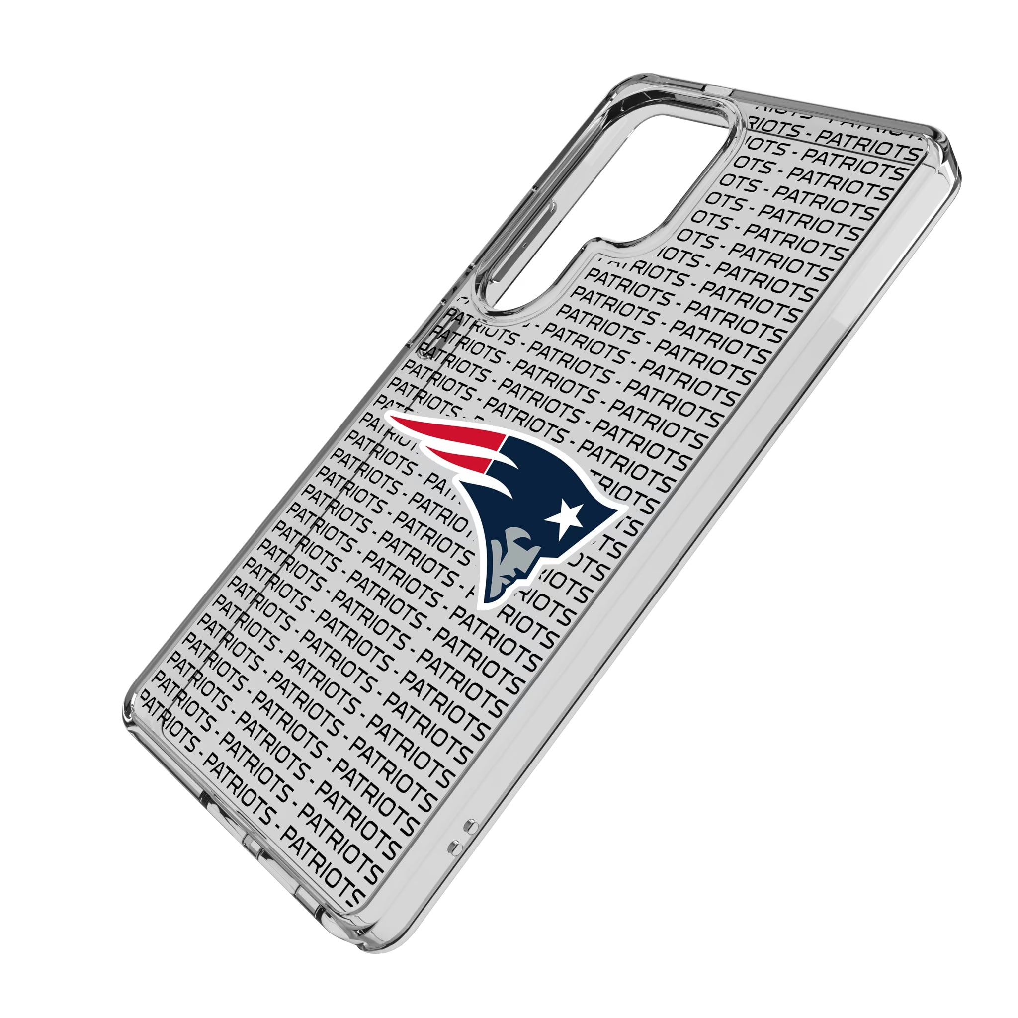 New England Patriots Text Backdrop Galaxy Clear Phone Case for Samsung Galaxy - Isometric View